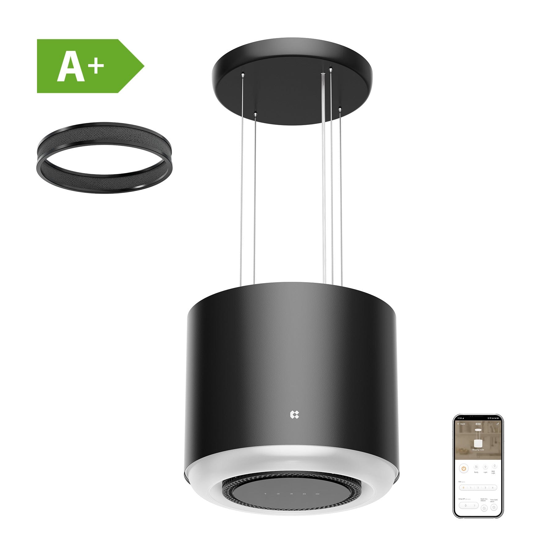 Ciarra Hotte Îlot Contrôle WIFI+APP Classe A+ Noir