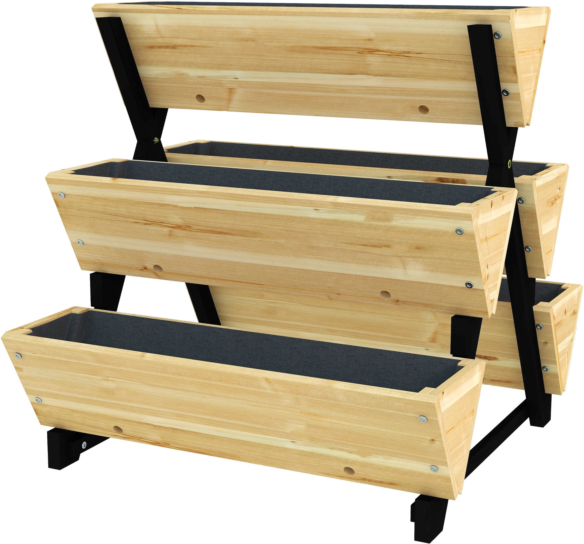 Outsunny Jardinière sur Pieds en bois  Potager 3 niveaux 5 bacs - dim. 75L x 78lx 77H cm Inserts d'irrigation Feutre de Drainage