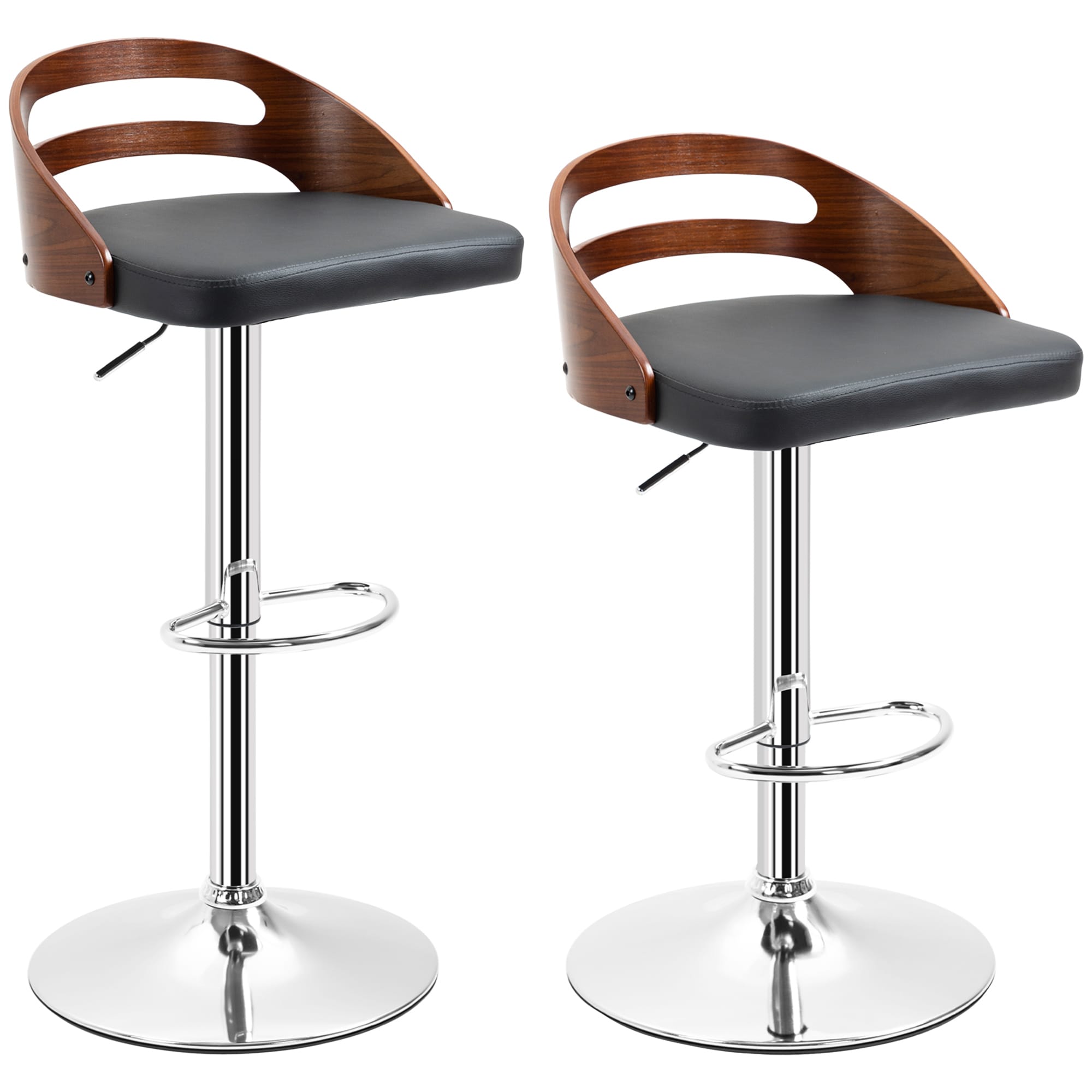 HOMCOM Lot de 2 tabouret de bar hauteur d'assise réglable 63-83 cm pivotant 360° dossier incurvé repose-pied 46