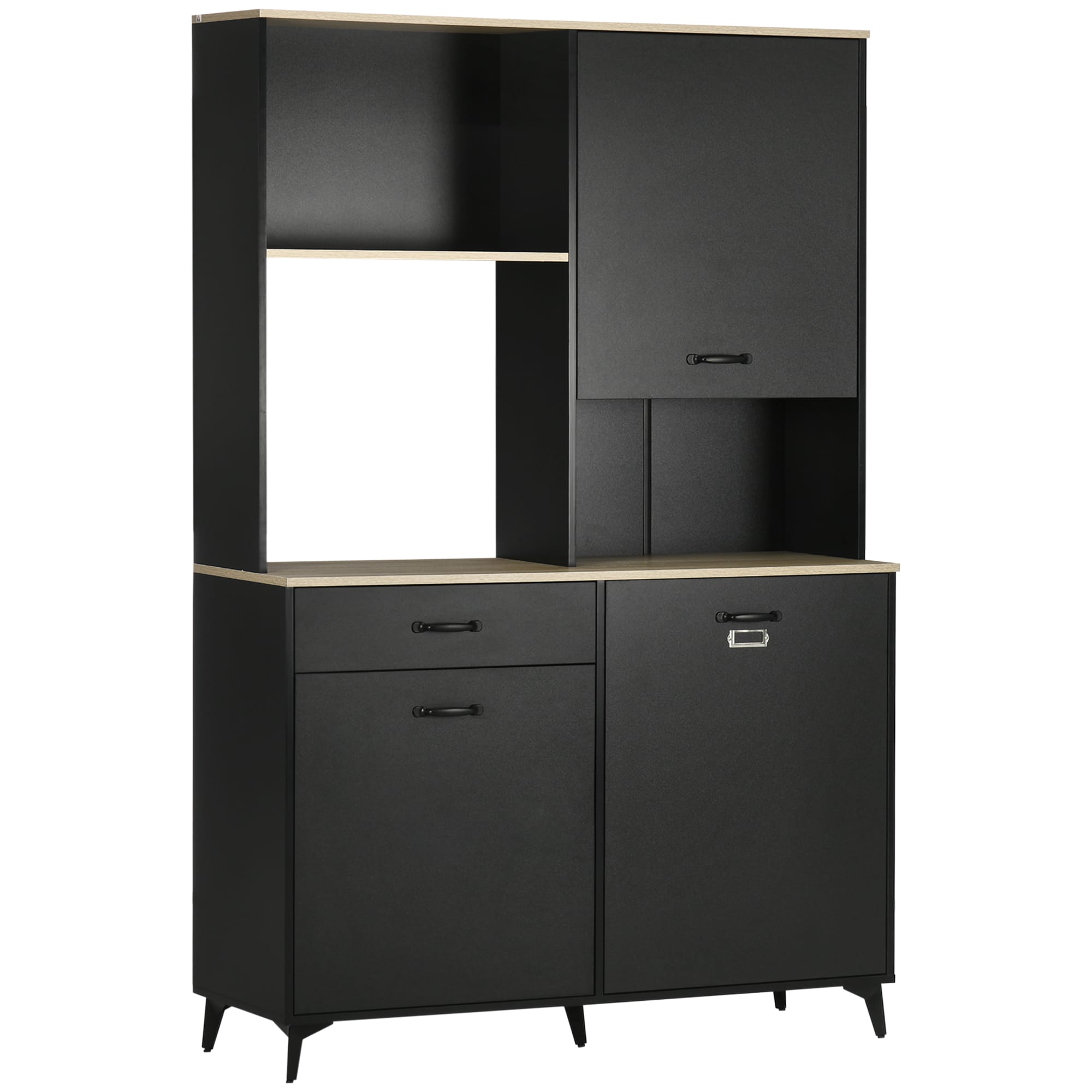 HOMCOM Armoire de cuisine buffet de salle à manger 3 niches ouverts 3 placards avec porte et 1 tiroir 119 x 41 x 180 cm noir