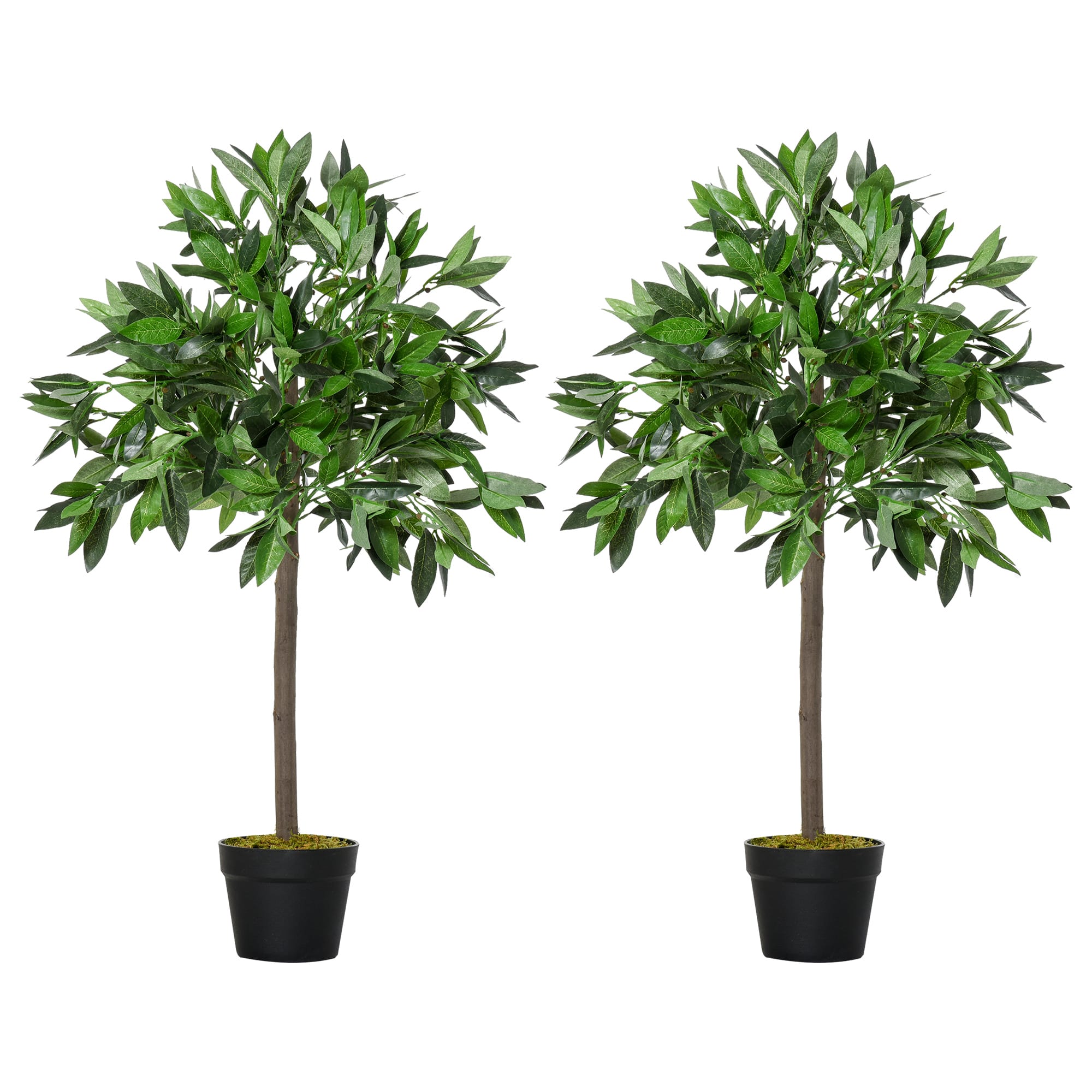 Outsunny Lot de 2 lauriers boules artificiels Plantes artificielles avec pots 0