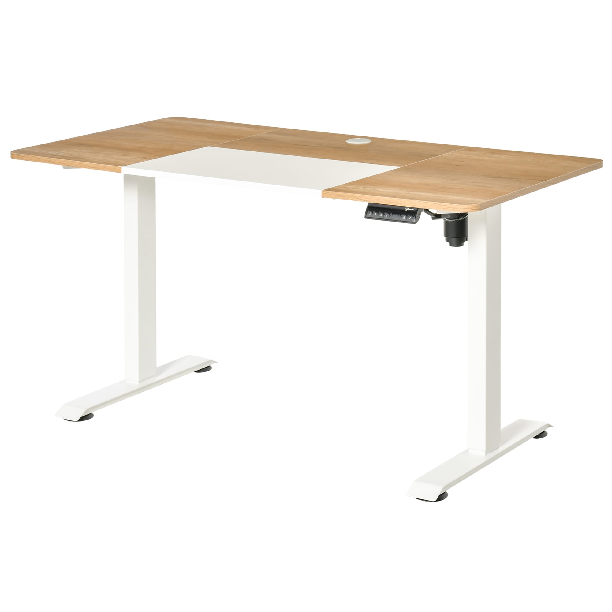 Vinsetto Bureau Électrique avec Moteur Bureau d'ordinateur Réglable en Hauteur Bureau Debout Panneau de Particules Naturel+Blanc 140x70x72-116cm