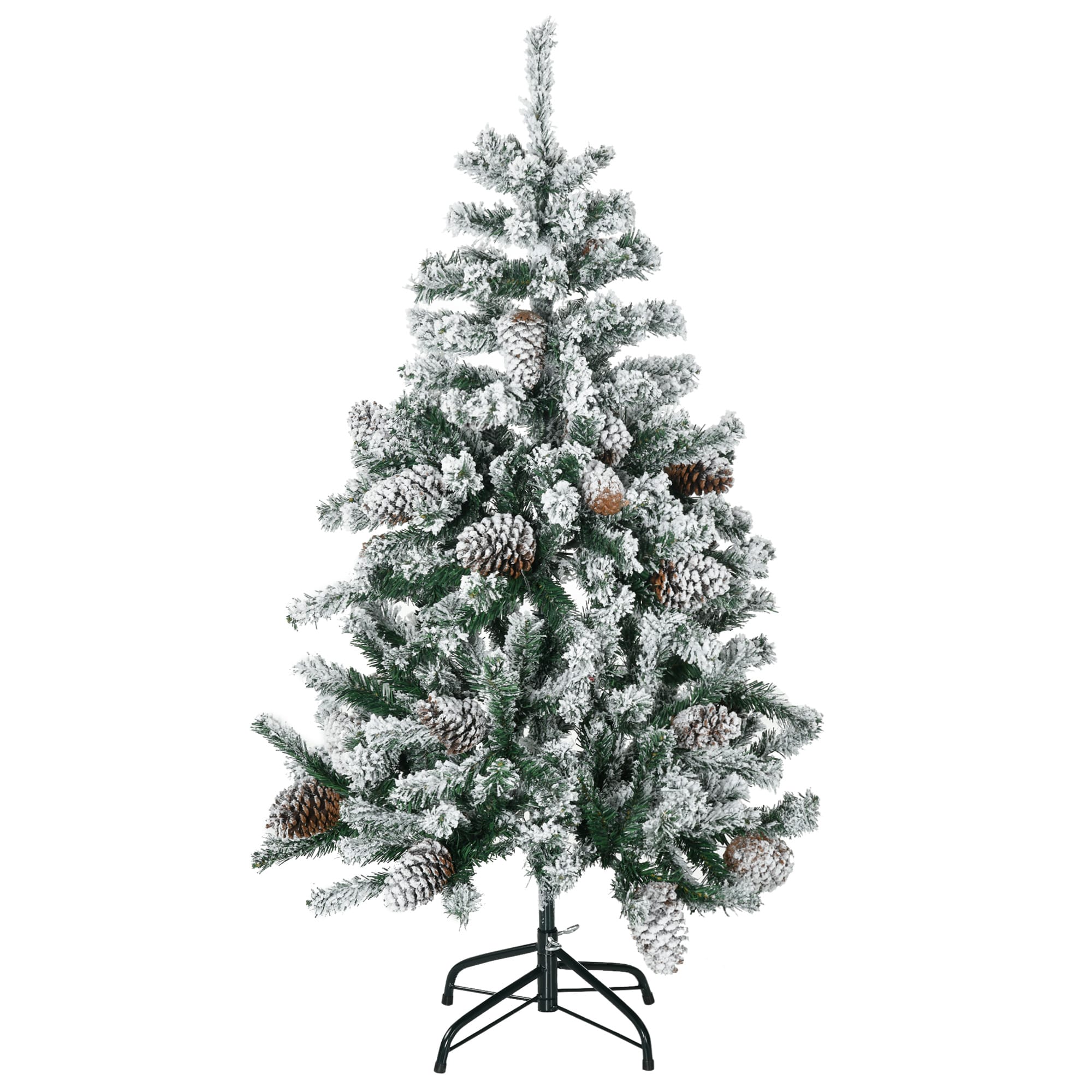 HOMCOM Sapin de Noël artificiel avec 28 pommes de pin 269 branches enneigées support en acier socle pliable hauteur 120 cm vert