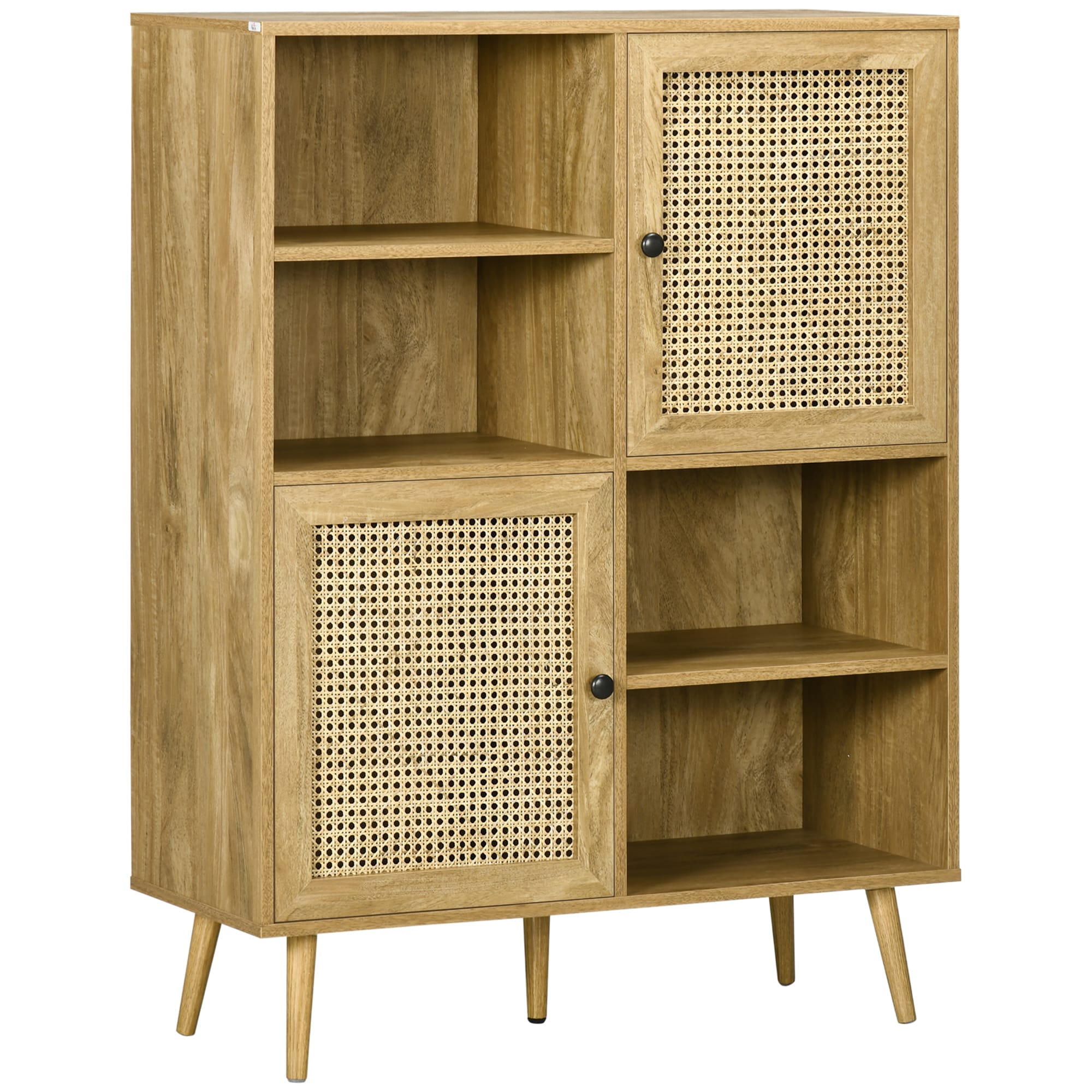 HOMCOM Meuble de rangement buffet haut aspect bois et cannage design 2 portes - dim. 90L x 35l x 120H cm   Aosom France