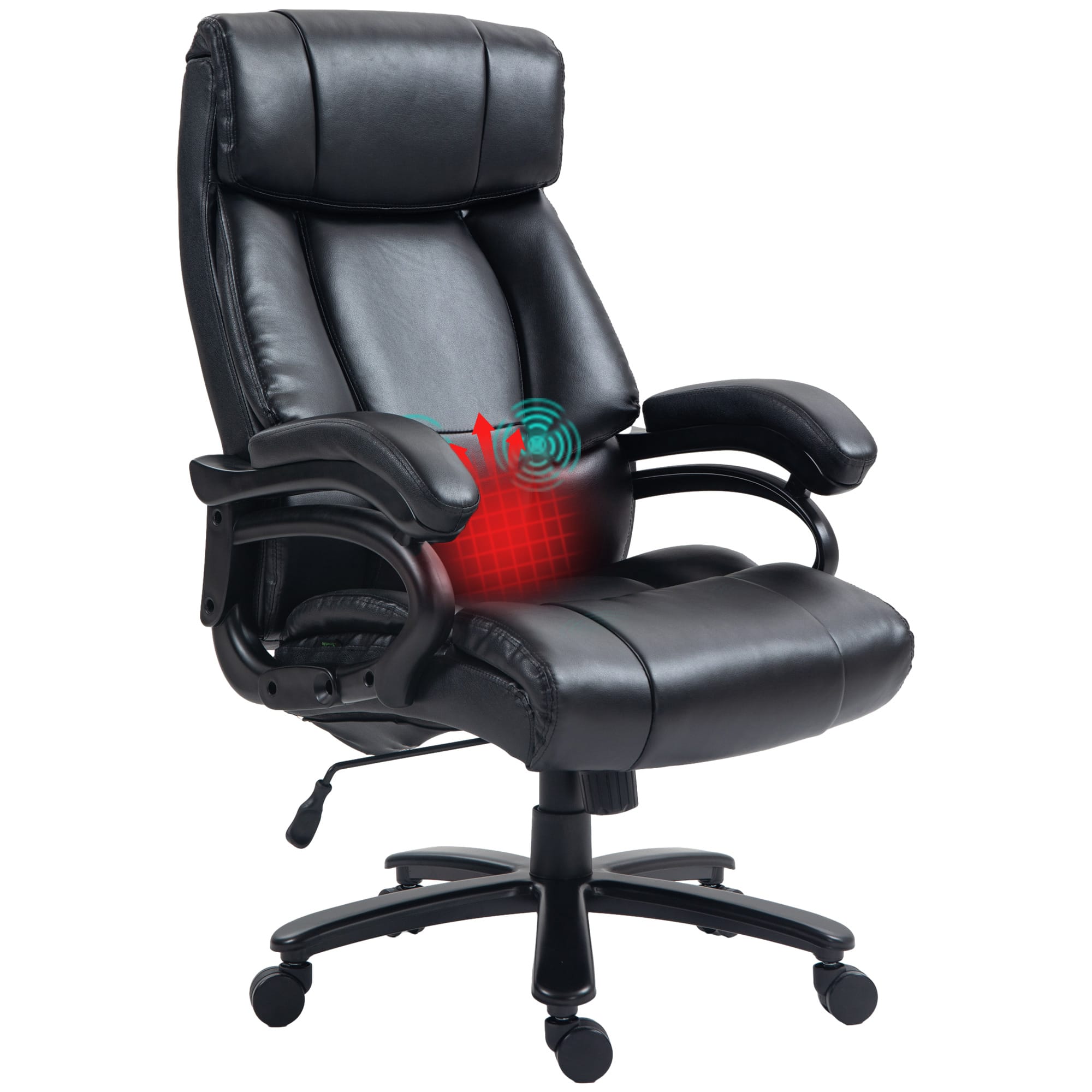 Vinsetto Fauteuil de bureau massant avec fonction de chauffage 6 points de massage par vibration revêtement synthétique noir Vinsetto Fauteuil de bureau massant avec fonction de chauffage 6 points de massage par vibration revêtement synthétique noir