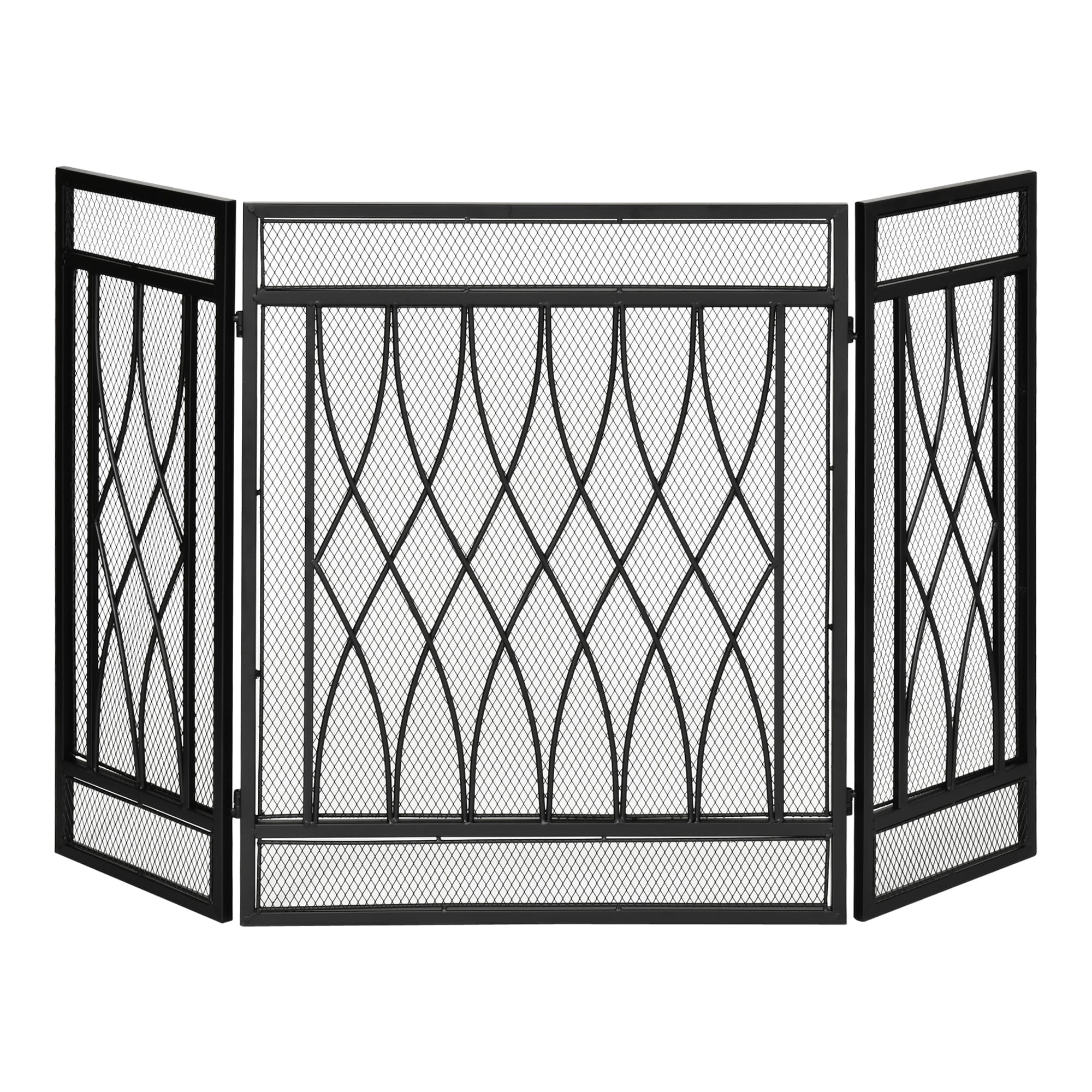 HOMCOM Pare-étincelles pour cheminée pliable 3 panneaux pare-feu écran cheminée grillage métallique 126 x 3 x 80 cm noir