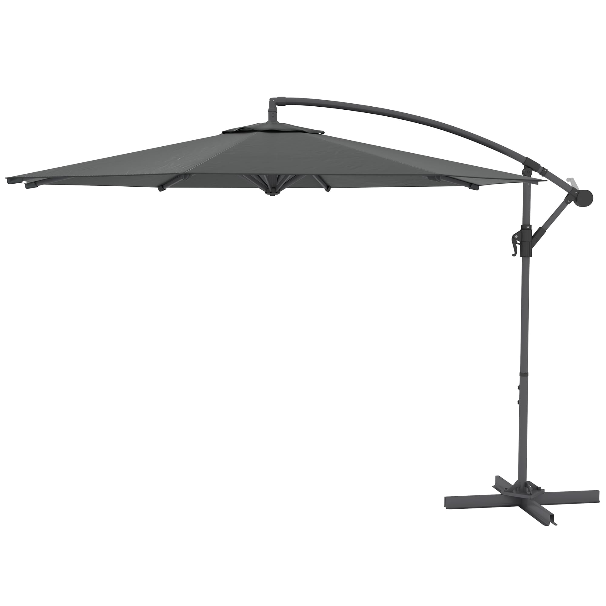 Outsunny Parasol déporté octogonal rabattable diamètre 3 m parasol de jardin avec pied en croix gris foncé