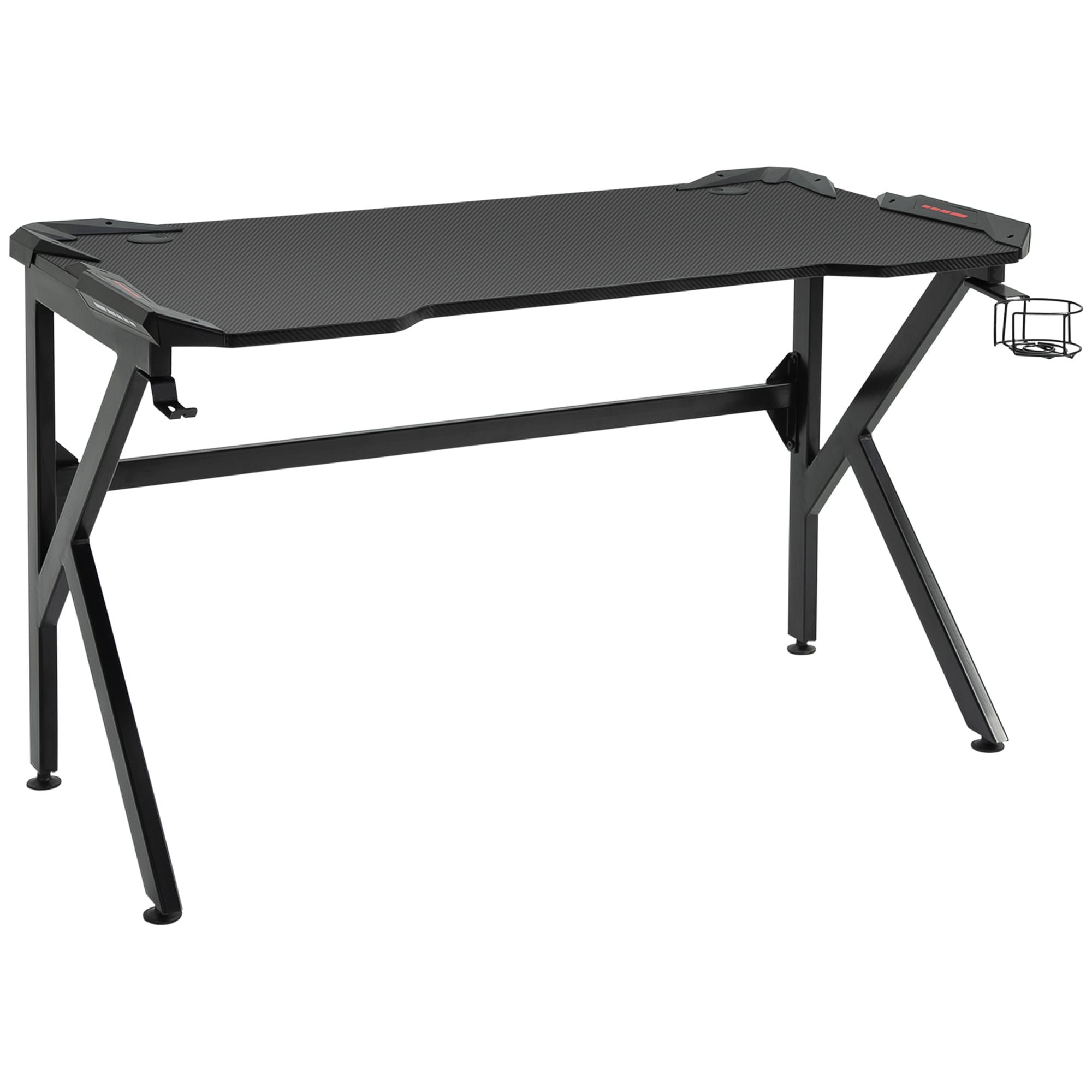 HOMCOM Bureau Gaming Noir Ergonomique avec Porte-Gobelet pour Gamer 120x66x75cm   Aosom France