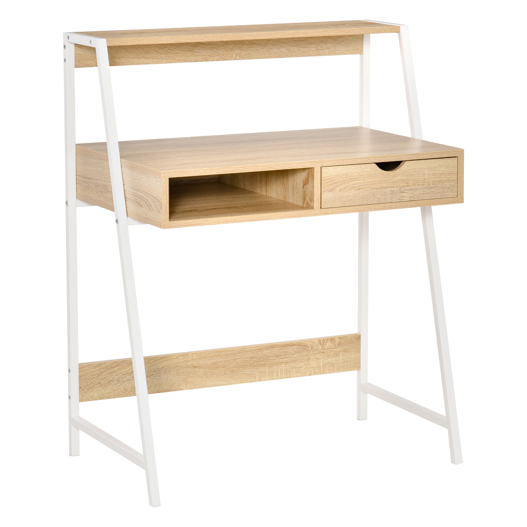 HOMCOM Bureau informatique bureau ordinateur avec étagère style néo-rétro 80L x 50l x 100H cm bois naturel   Aosom France