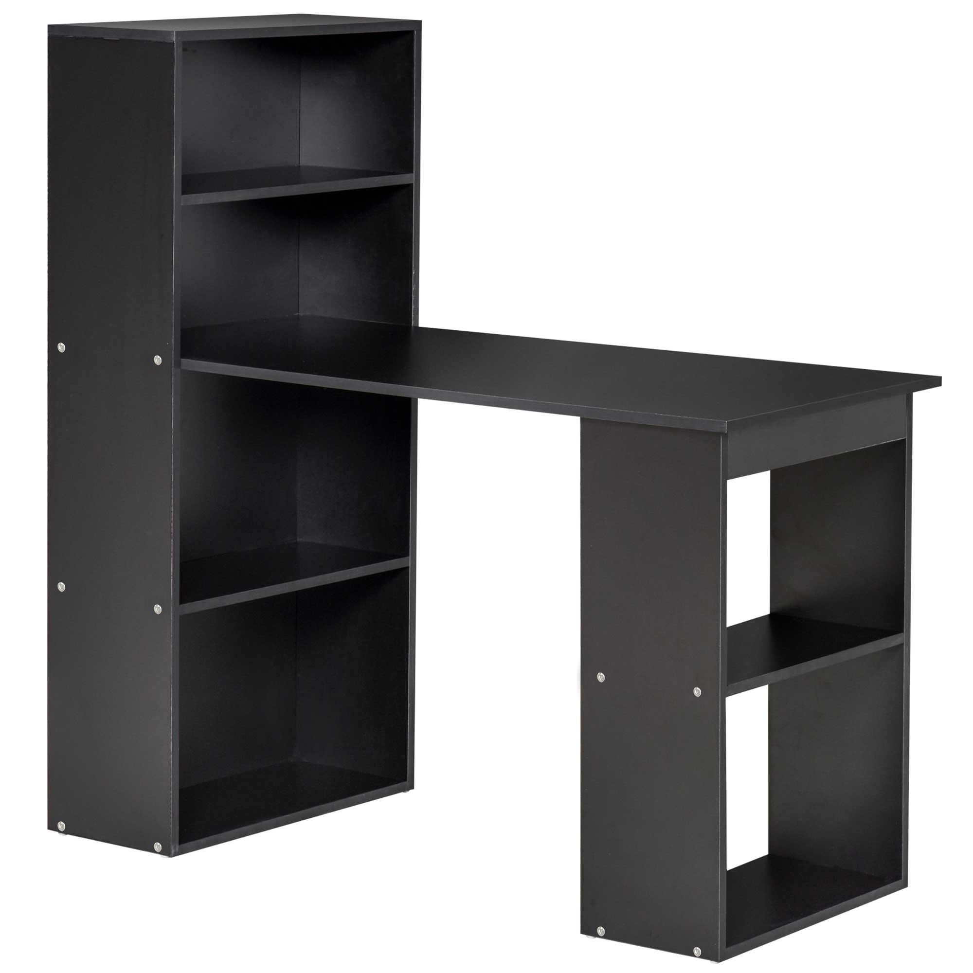 HOMCOM Bureau Informatique avec étagère de rangement Bureau d'angle 120L x 55l x 120H cm bibliothèque adjacente Multi-rangements Noir