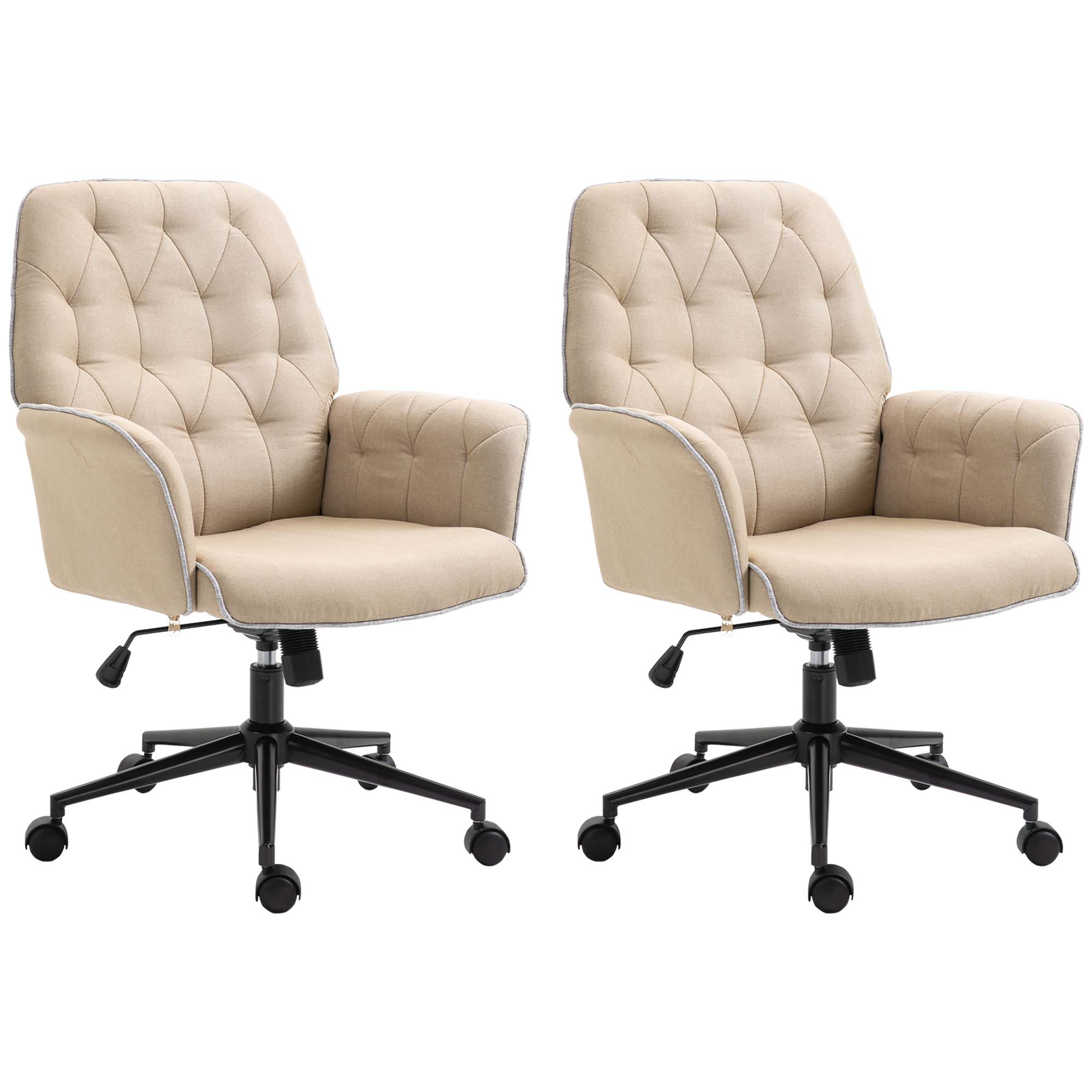 Vinsetto Lot de 2 fauteuils de bureau chaise de bureau hauteur réglable roulettes pivotant 360° tissu chanvre beige Vinsetto Lot de 2 fauteuils de bureau chaise de bureau hauteur réglable roulettes pivotant 360° tissu chanvre beige