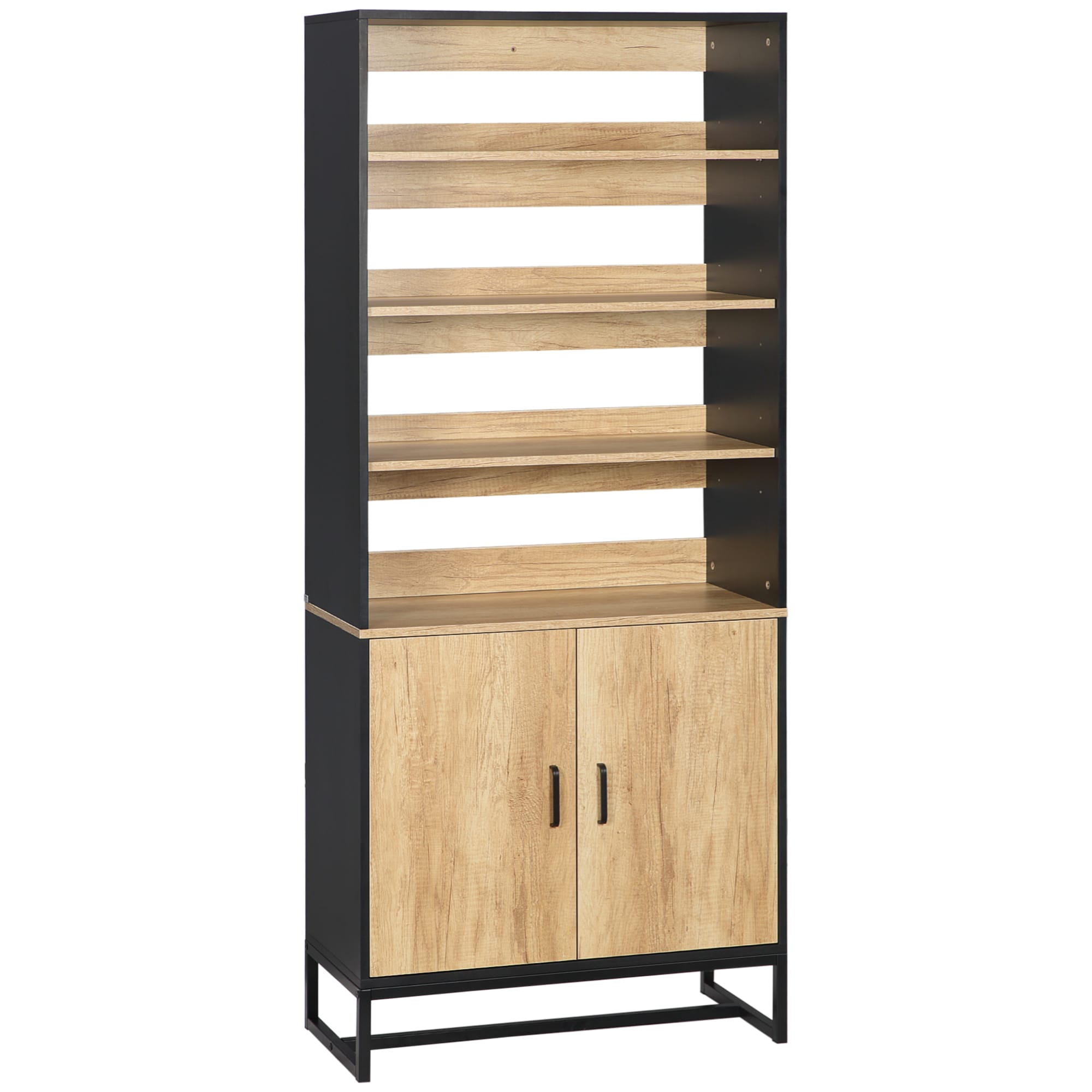 HOMCOM Buffet armoire de cuisine multi-rangements avec placard et étagères réglables en bois et acier 75 x 35 x 175 cm   Aosom France