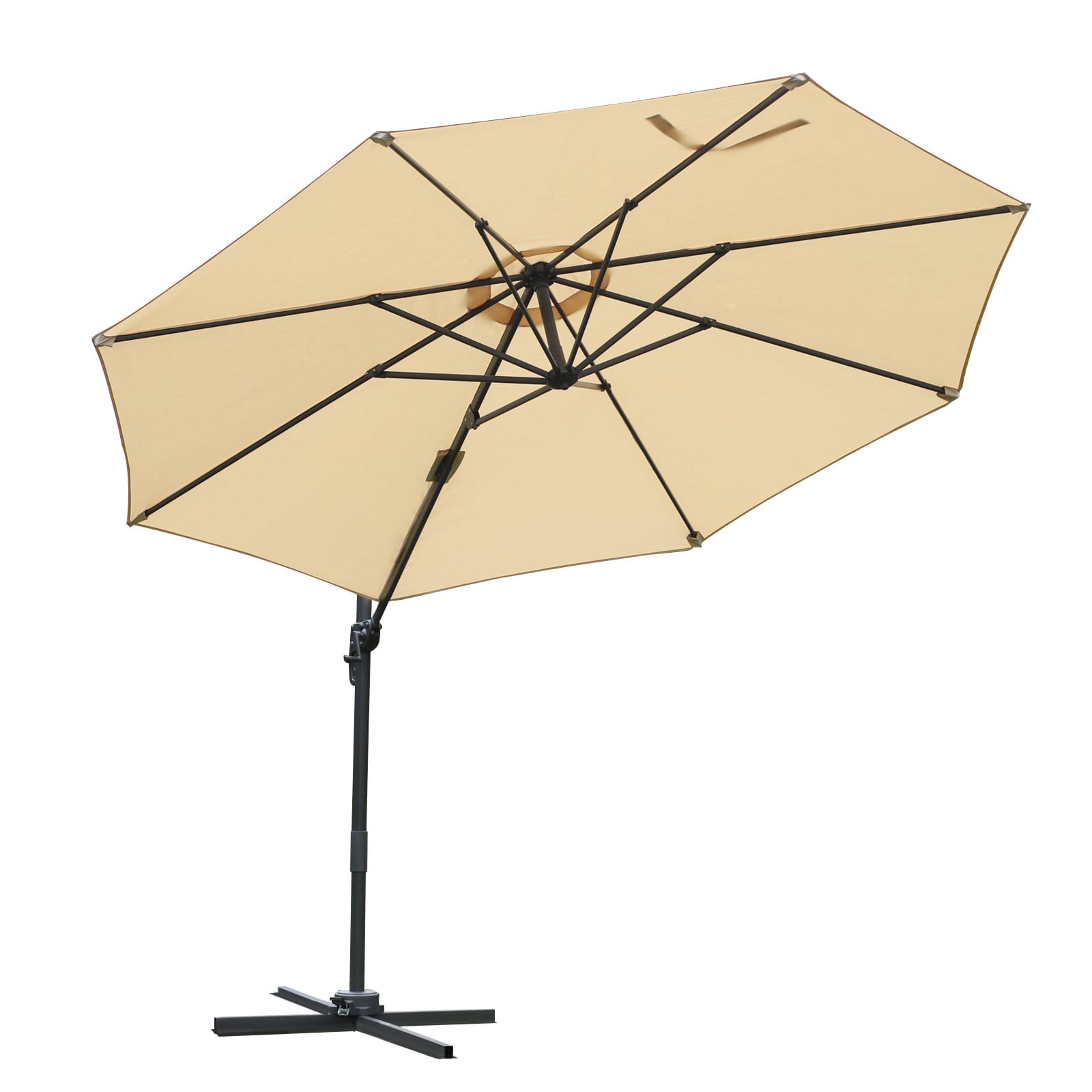 Outsunny Parasol déporté octogonal inclinable parasol rotatif 360° avec pied en croix 8 beleines manivelle inclus châssis alu. Outsunny Parasol déporté octogonal inclinable parasol rotatif 360° avec pied en croix 8 beleines manivelle inclus châssis alu.