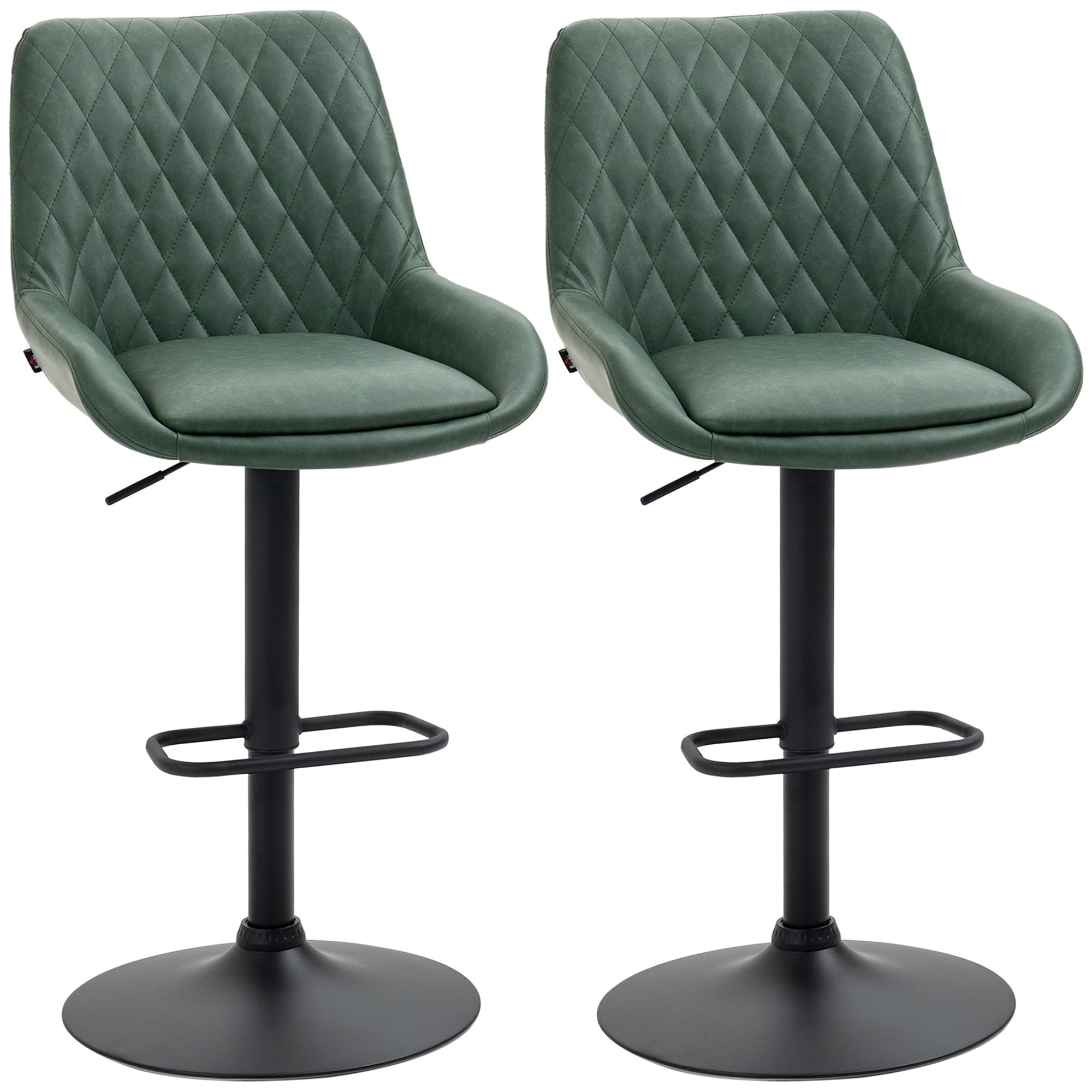 HOMCOM Lot de 2 tabourets de bar chaise bar en similicuir hauteur réglable pivotant à 360° dossier et repose-pieds vert foncé HOMCOM Lot de 2 tabourets de bar chaise bar en similicuir hauteur réglable pivotant à 360° dossier et repose-pieds vert foncé