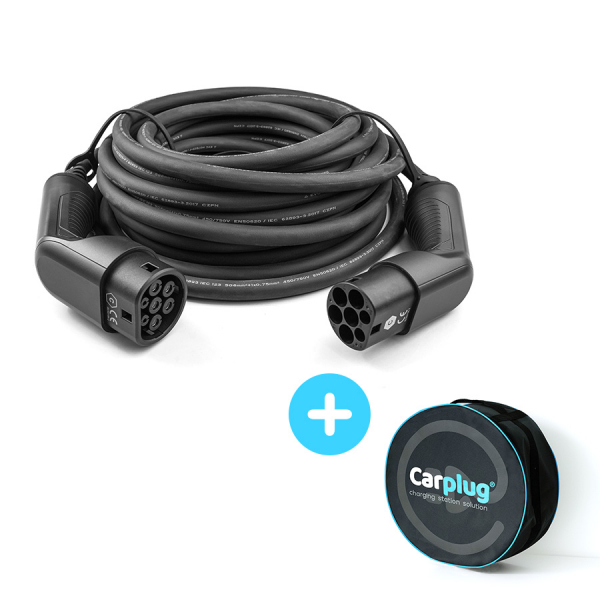 CARPLUG Câble de recharge Noir - Type 2 - Type 2 - 15m - 22kW (3 phases 32A) - T2 T2 + Housse