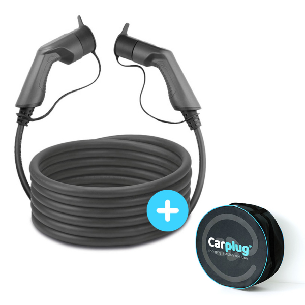 CARPLUG Câble de recharge Noir - Type 2 - Type 2 - 10m - 22kW (3 phases 32A) - T2 T2 + Housse