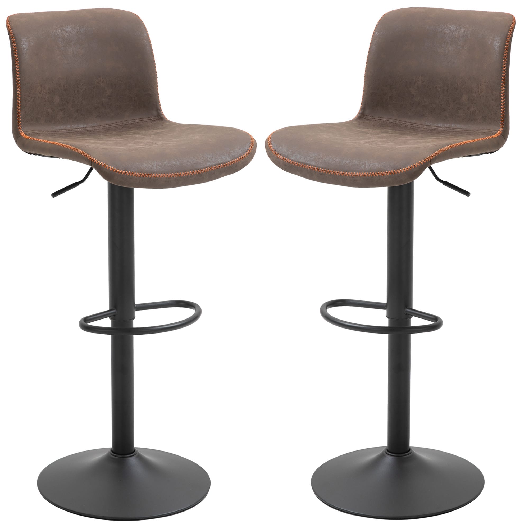 HOMCOM Lot de 2 tabourets de Bar Vintage réglable pivotant avec Repose-Pied PU Marron surpiqûre Orange 42I x 51P x 85-106H cm   Aosom France