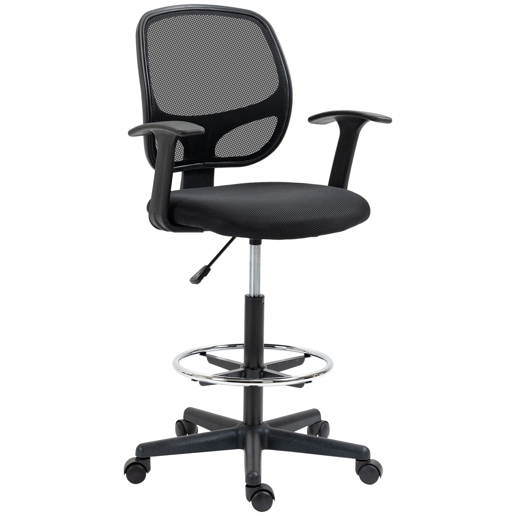 Vinsetto Fauteuil de Bureau avec Repose-Pieds 5 Roulettes Ajustable en Hauteur Tissu Mesh Noir