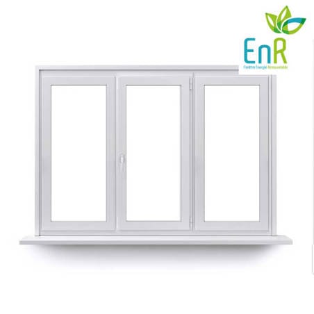 Fenêtre PVC EnR 2 ouvrants à 1 vantail ouverture à la française avec un fixe central avec pose
