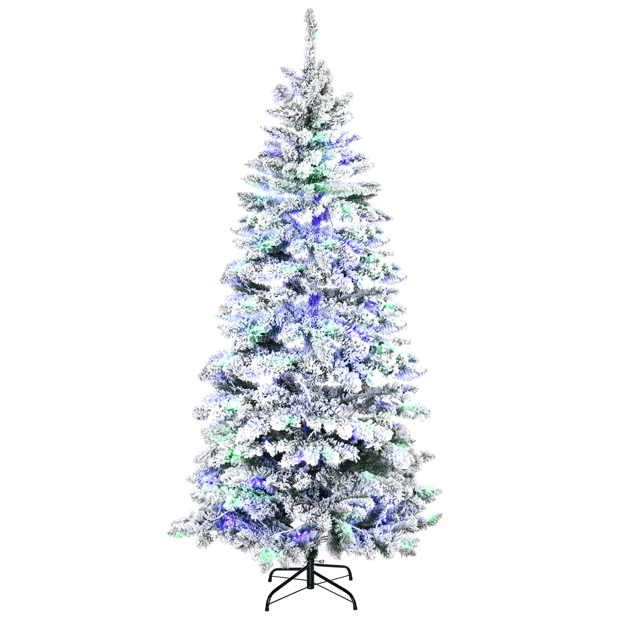 HOMCOM Sapin de Noël Artificiel enneigé 210H cm Lumineux LED x 250 Multicolore 829 Branches Vert Blanc