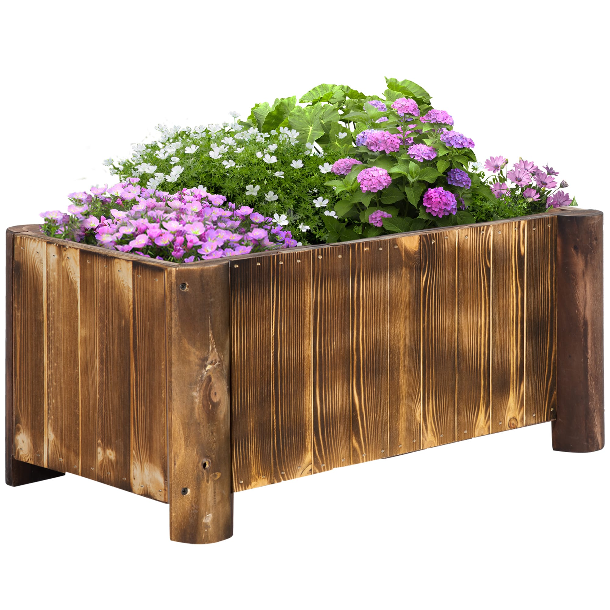 Outsunny Jardinière en bois rectangulaire bac à fleurs intérieur extérieur charge max 40 Kg traité carbonisation 70 x 35 x 30 cm bois naturel