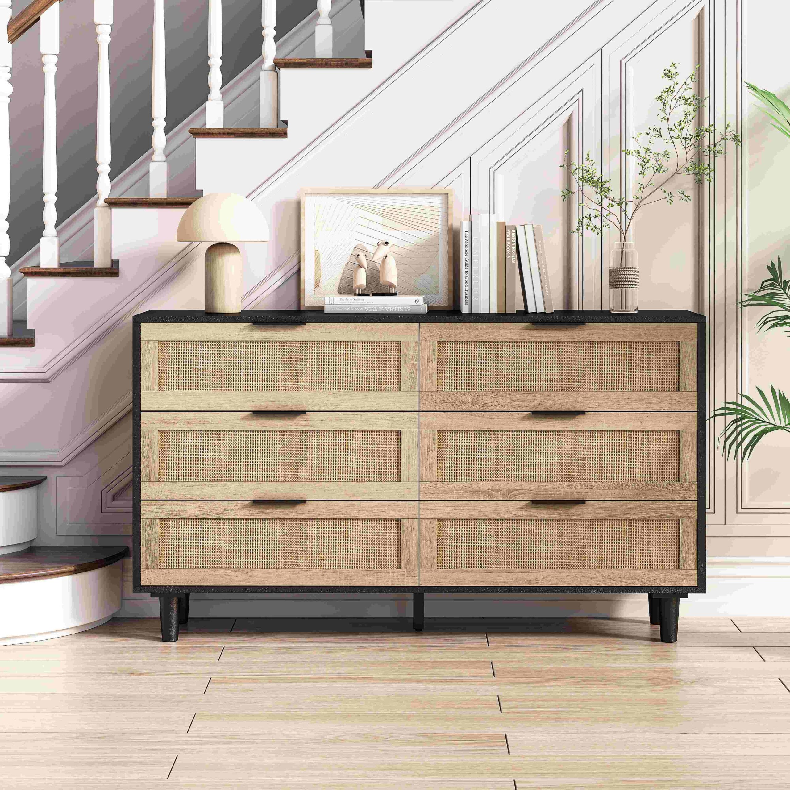 Meuble de Rangement en Rotin avec 6 Tiroirs pour Chambre et Salon