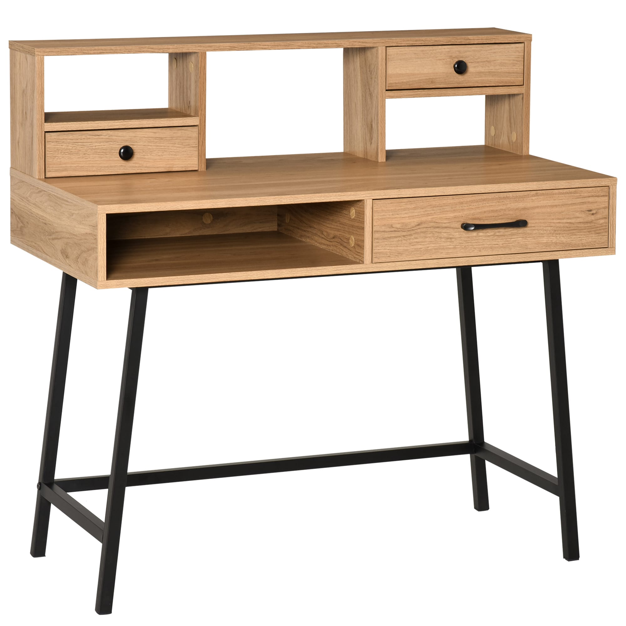 HOMCOM Secrétaire Bureau Imitation Bois 3 Tiroirs 3 Niches Piètement Noir   Aosom France