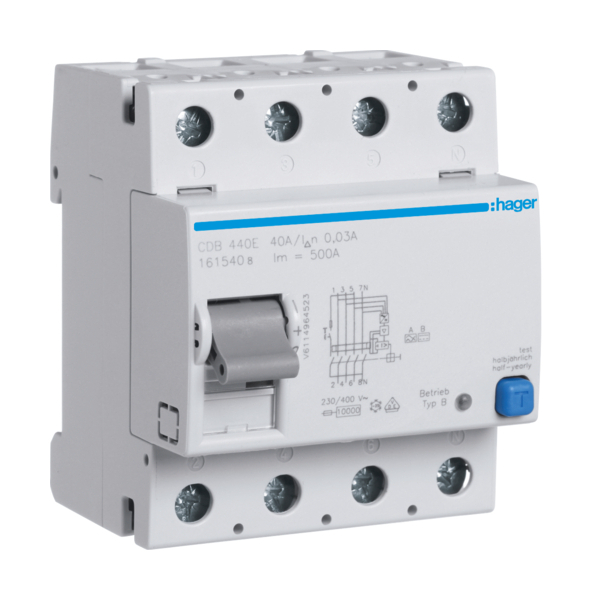 HAGER CDB440E - Interrupteur différentiel 40A - Type B - 4P - 30mA