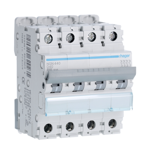 HAGER NGN440 - Disjoncteur 40A - 4P - Courbe D - PdC 10kA