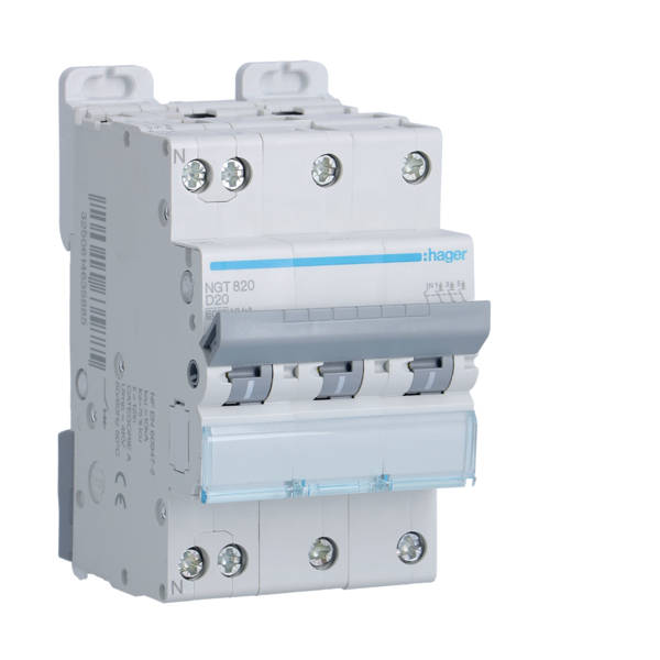 HAGER NGT820 - Disjoncteur 20A - 3P+N - Courbe D - PdC 10kA