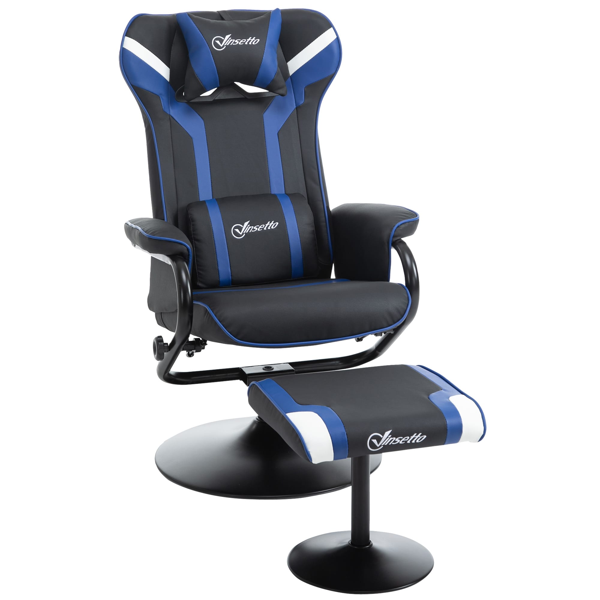 Vinsetto Fauteuil gaming inclinable pivotant avec repose-pieds appui-tête coussin lombaire revêtement synthétique bleu