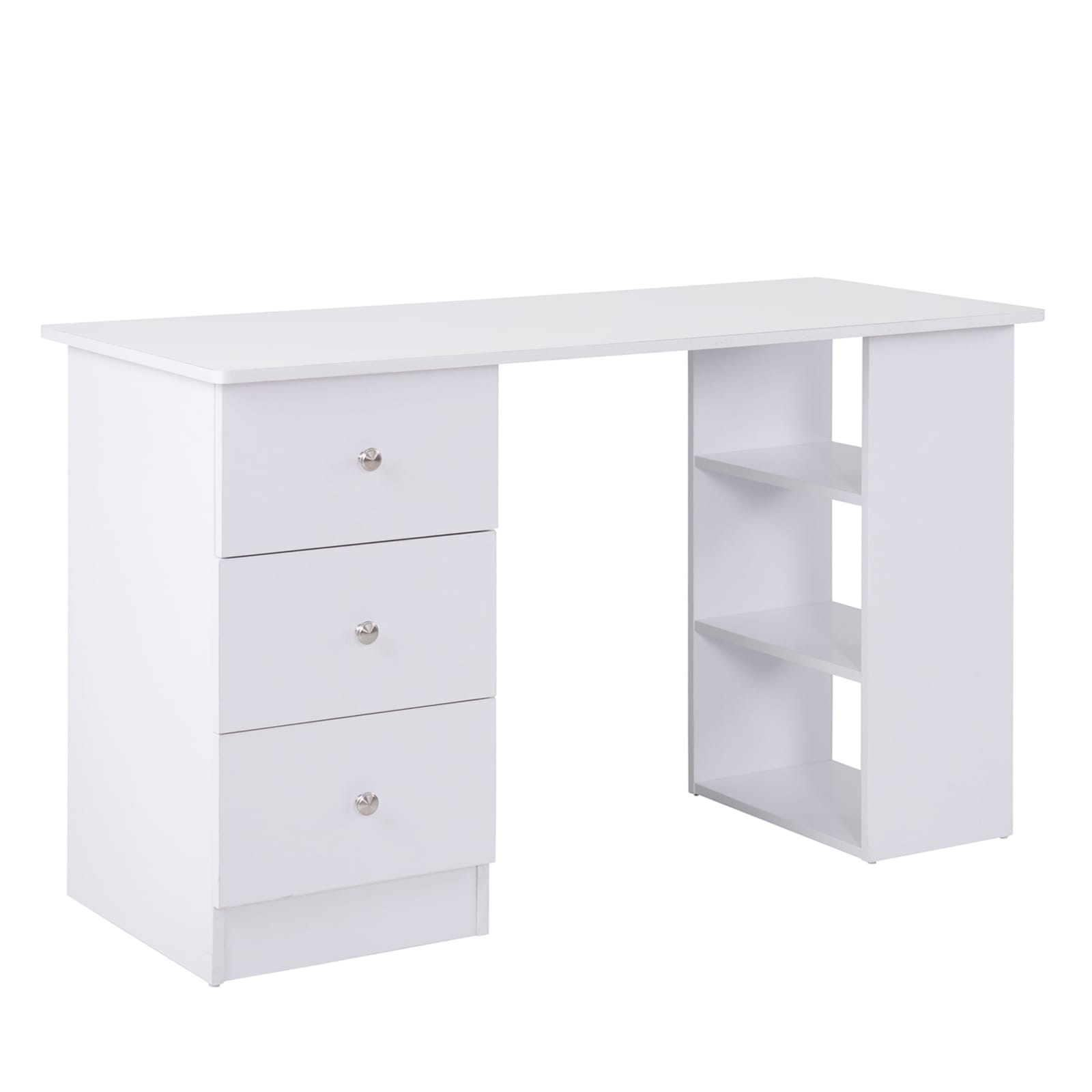 Homcom Bureau Informatique Table Informatique Meuble de Bureau pour Ordinateur 3 Tiroirs 2 Etagères MDF 120 x 49 x 72 cm Blanc aosom france