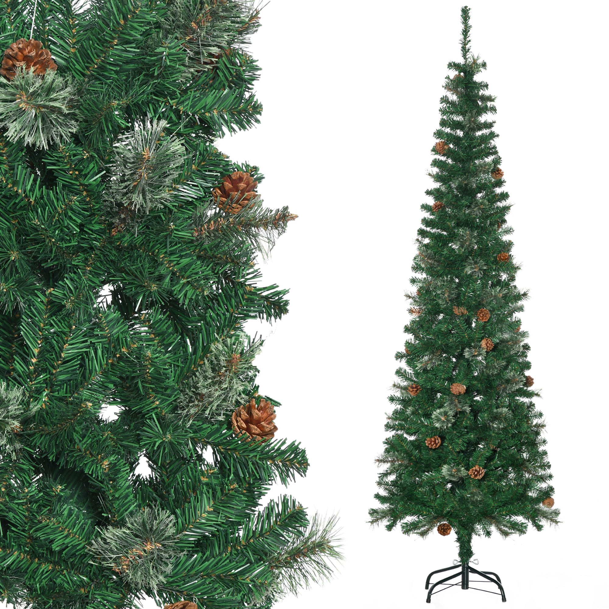 HOMCOM Sapin arbre de Noël artificiel 556 branches avec 27 pommes de pin+ support pied pliable hauteur 195 cm vert