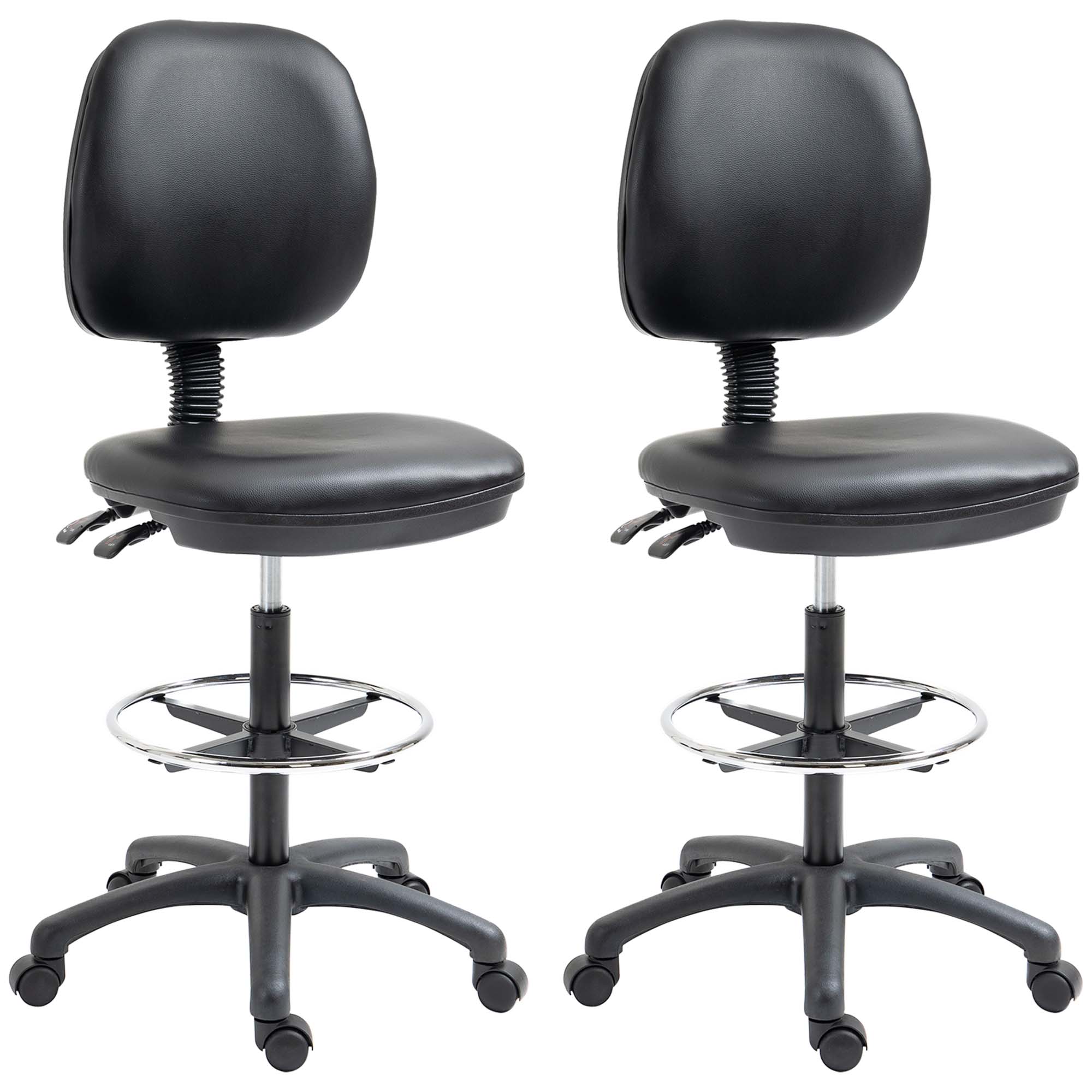 Vinsetto Lot de 2 tabourets à roulettes réglable en hauteur 69-91 cm avec dossier inclinable et repose-pieds réglable