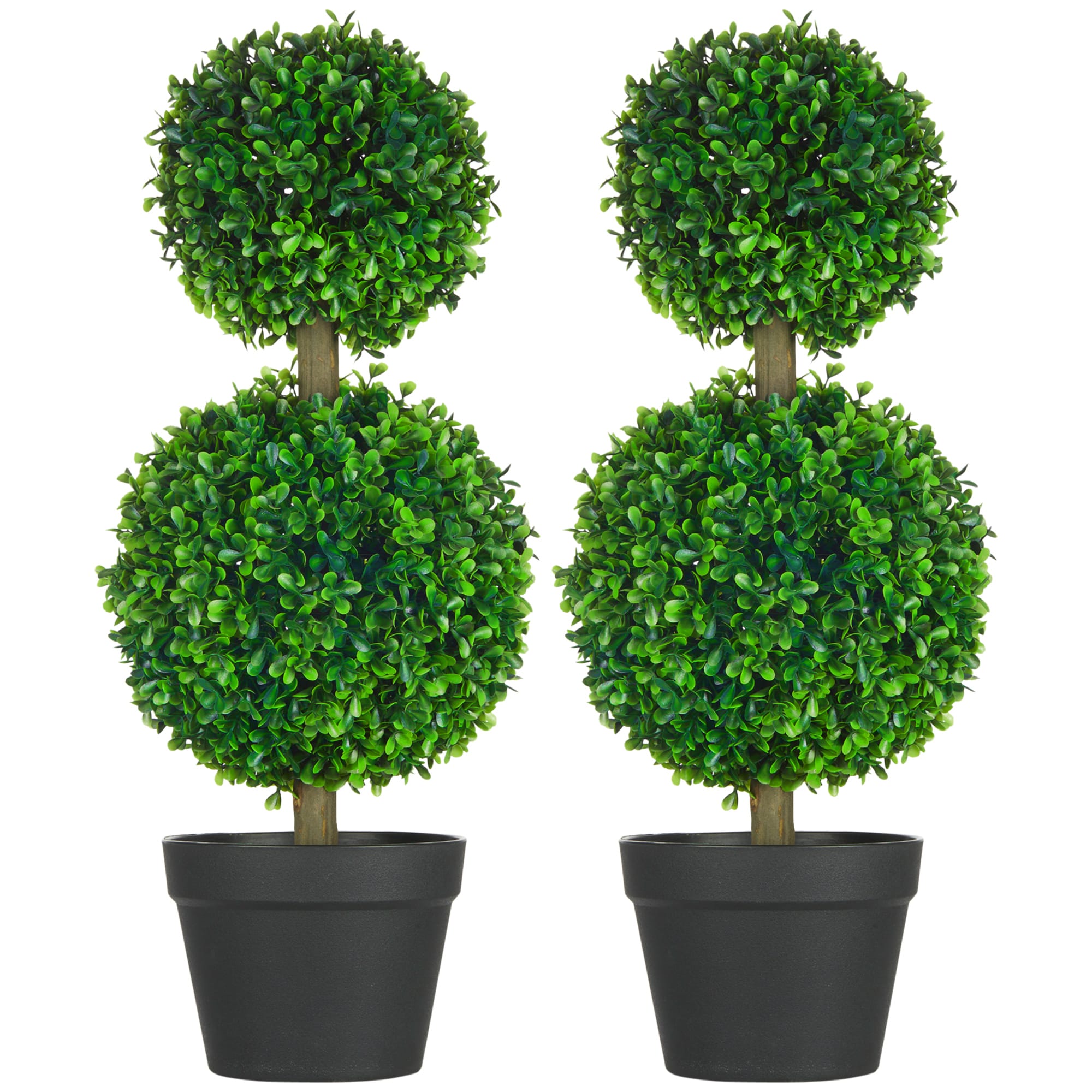 HOMCOM Lot de 2 arbres buis artificiel plantes artificielles double boules avec tronc et pot inclus - hauteur 60 cm vert