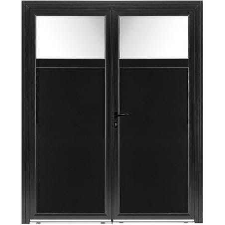 Porte de service ALU 2 vantaux ouverture à la française avec Oculus avec pose