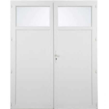 Porte de service PVC 2 vantaux ouverture à la française avec Oculus