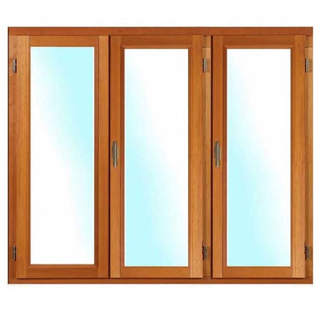 Porte fenêtre BOIS à recouvrement 3 vantaux ouverture à la française avec pose