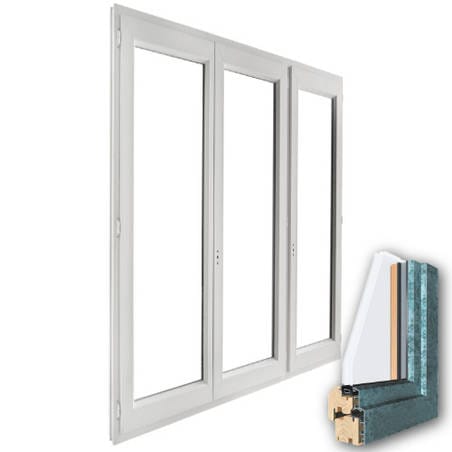 Porte fenêtre mixte BOIS/ALU 3 vantaux ouverture à la française
