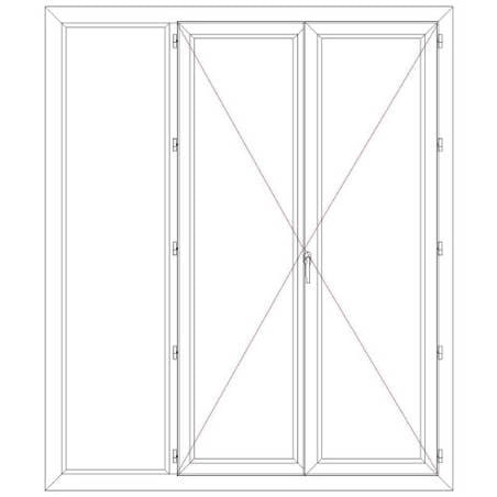 Porte fenêtre PVC EnR 2 vantaux ouverture à la française avec un latéral fixe avec pose