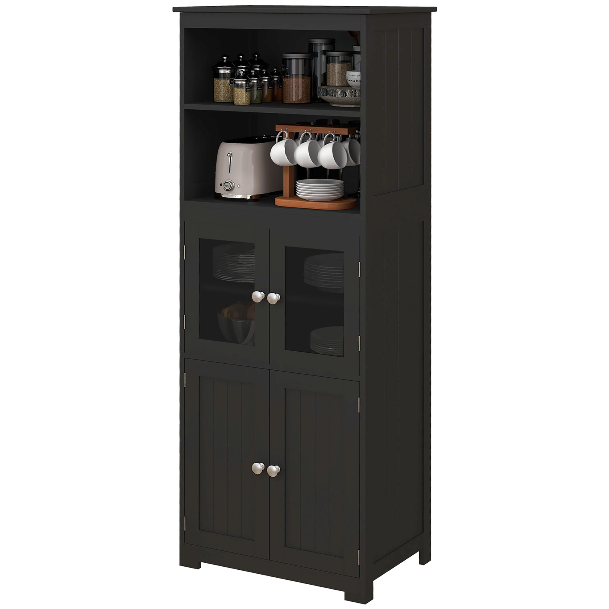 HOMCOM Armoire de cuisine buffet cuisine vaisselier meuble de rangement multi-rangements dim. 60I x 30P x 162H cm noir