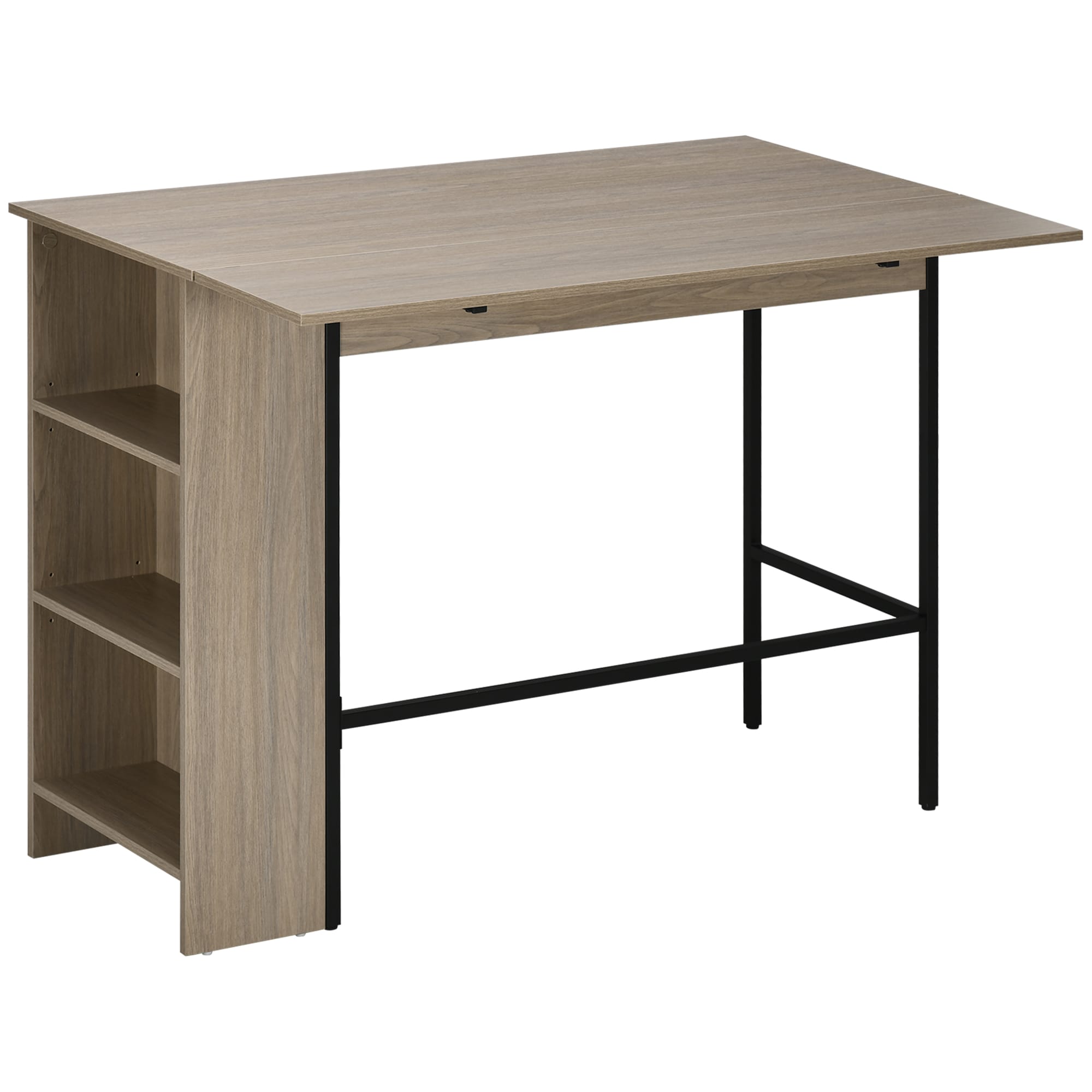 HOMCOM Îlot Central Cuisine Gris Clair Table Bar Rabattable Rangement 3 Étagères 120x76x91