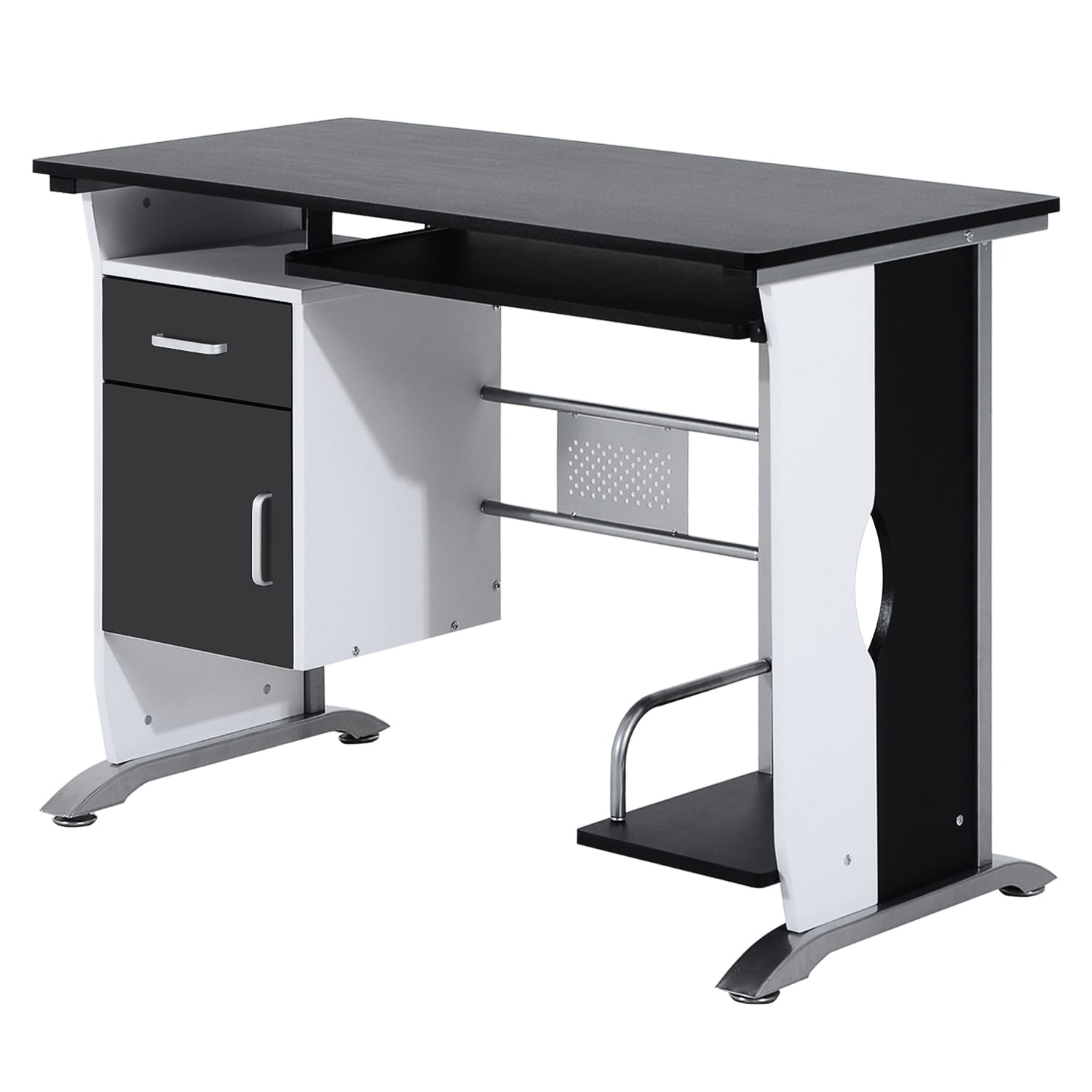 HOMCOM Bureau informatique design en mdf 100 L x 52 I x 75H cm noir et blanc