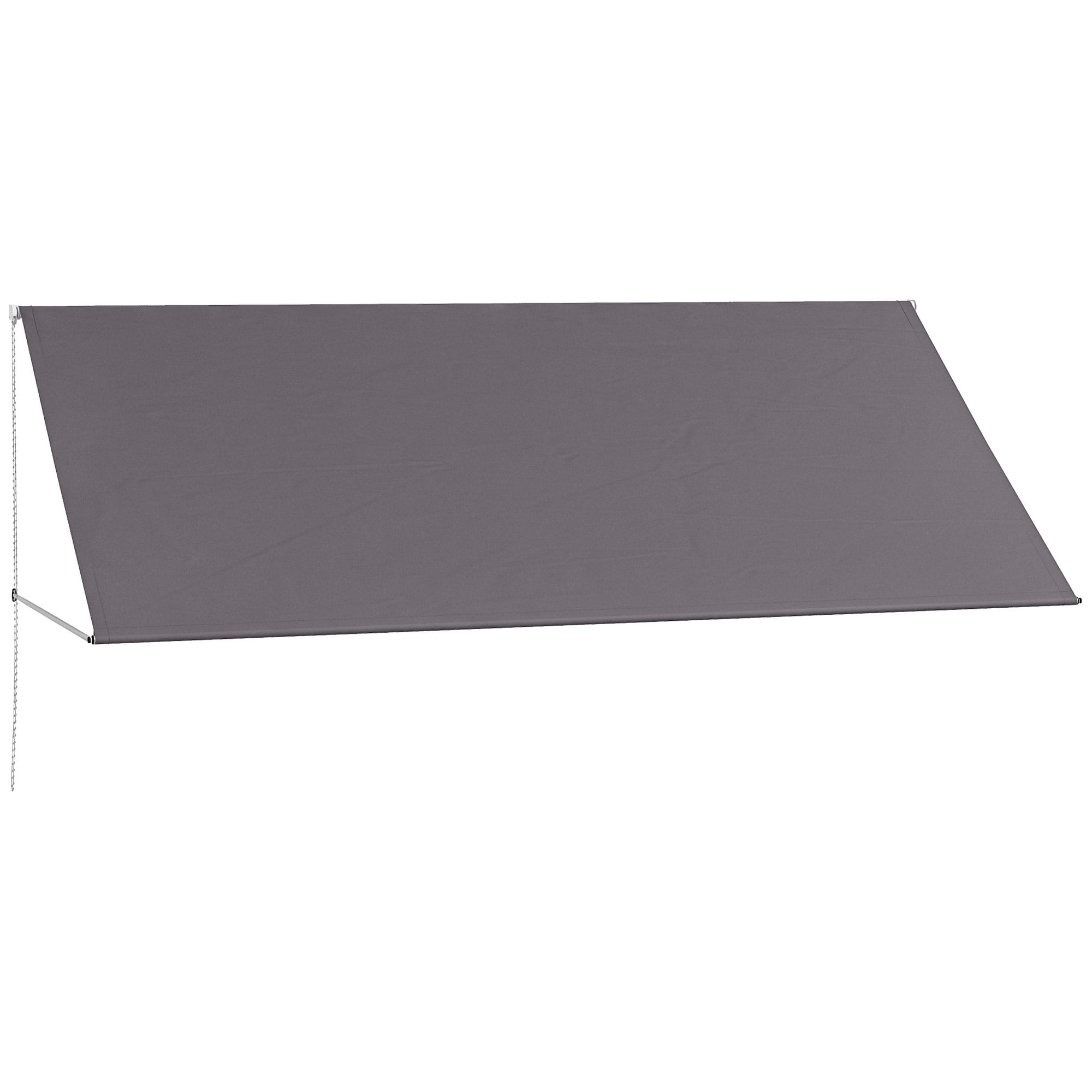Outsunny Auvent Rétractable Manuel Aluminium Polyester Gris Foncé Anti-UV Inclinable 300x120cm   Aosom France