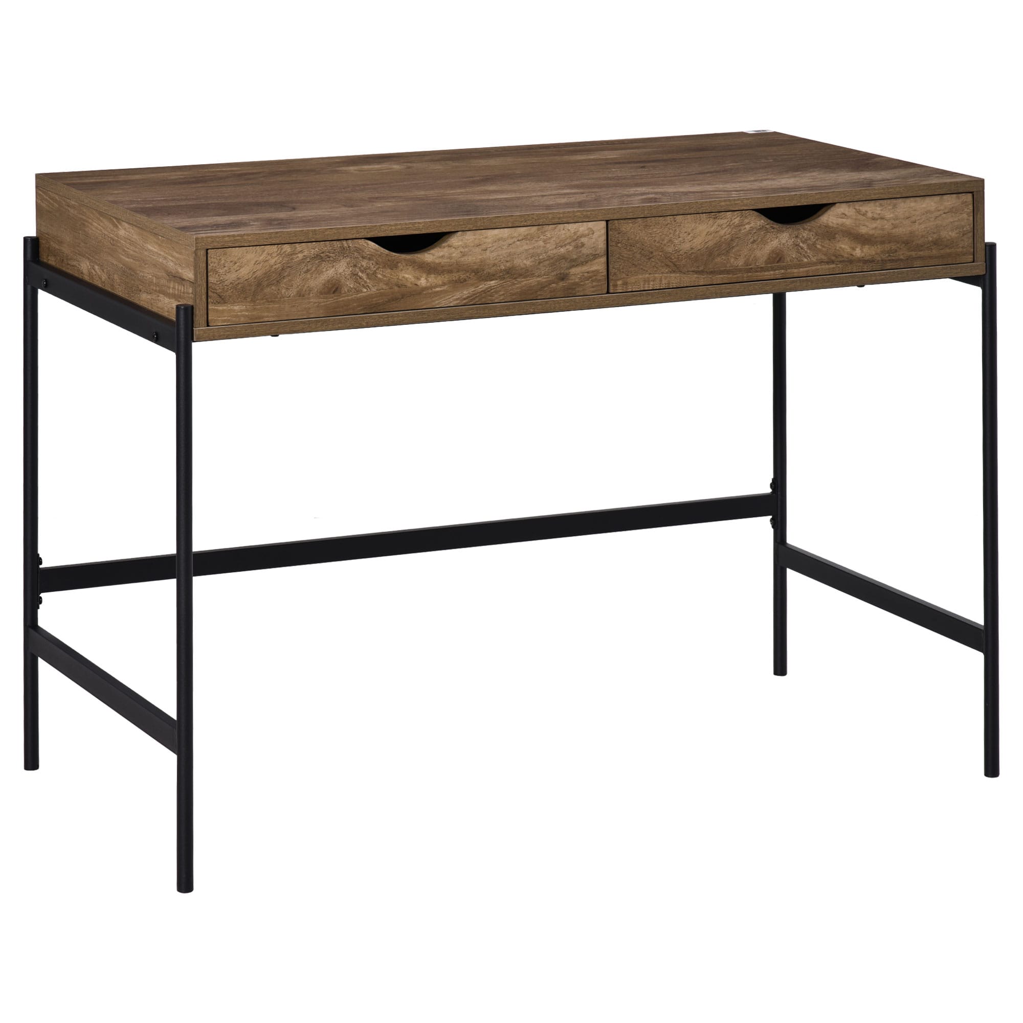 HOMCOM Bureau informatique table d'étude 2 tiroirs style industriel MDF métal 110 x 55 x 75 cm brun noir