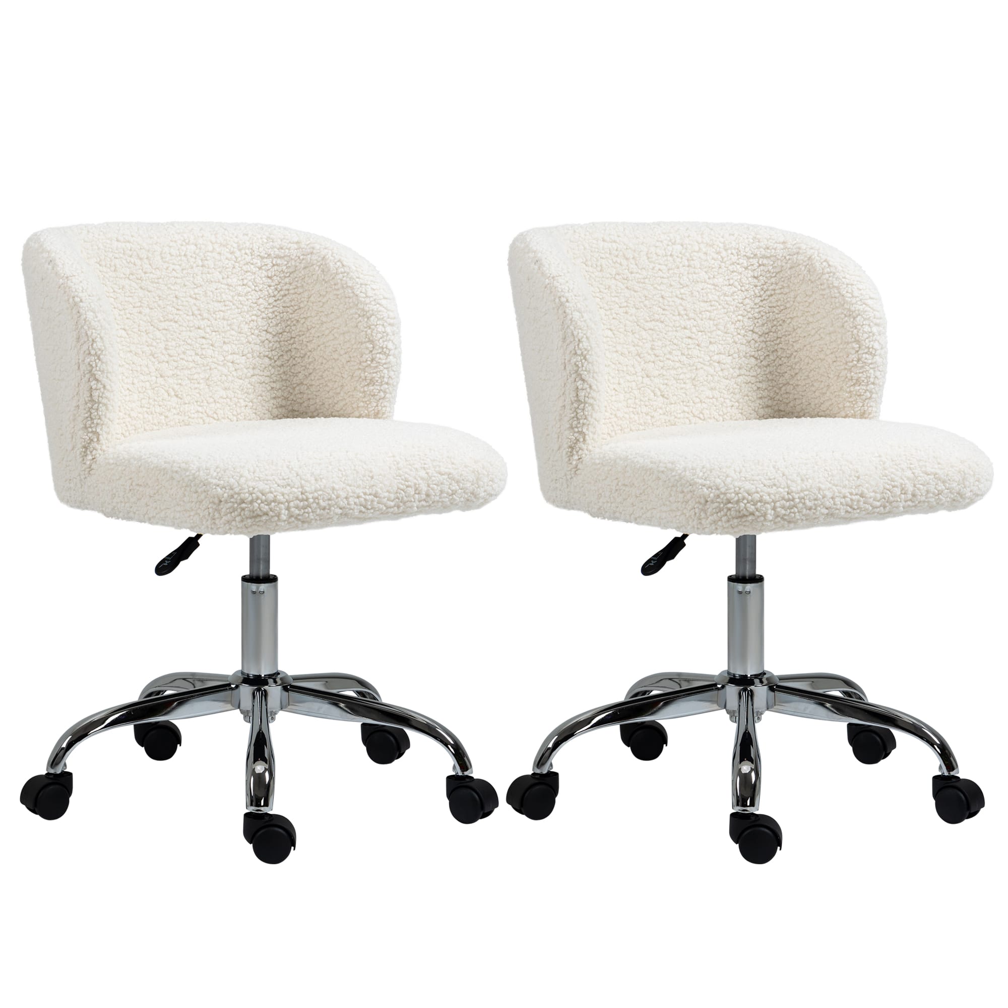 HOMCOM Lot de 2 chaises de bureau sans accoudoir en toison d'agneau hauteur réglable pivotant à 360 ° charge max. 120 Kg blanc