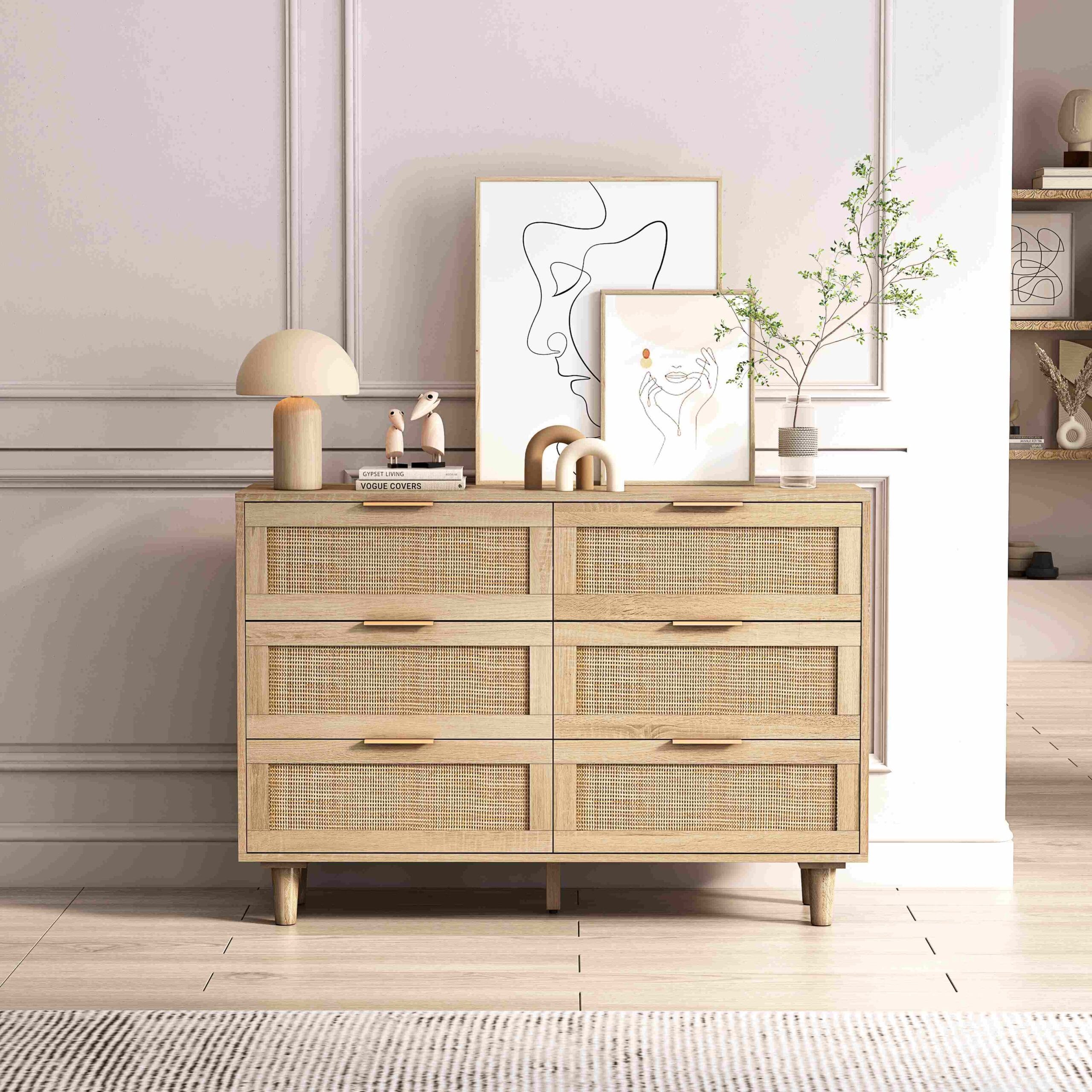Commode de Rangement en Rotin avec 6 Tiroirs