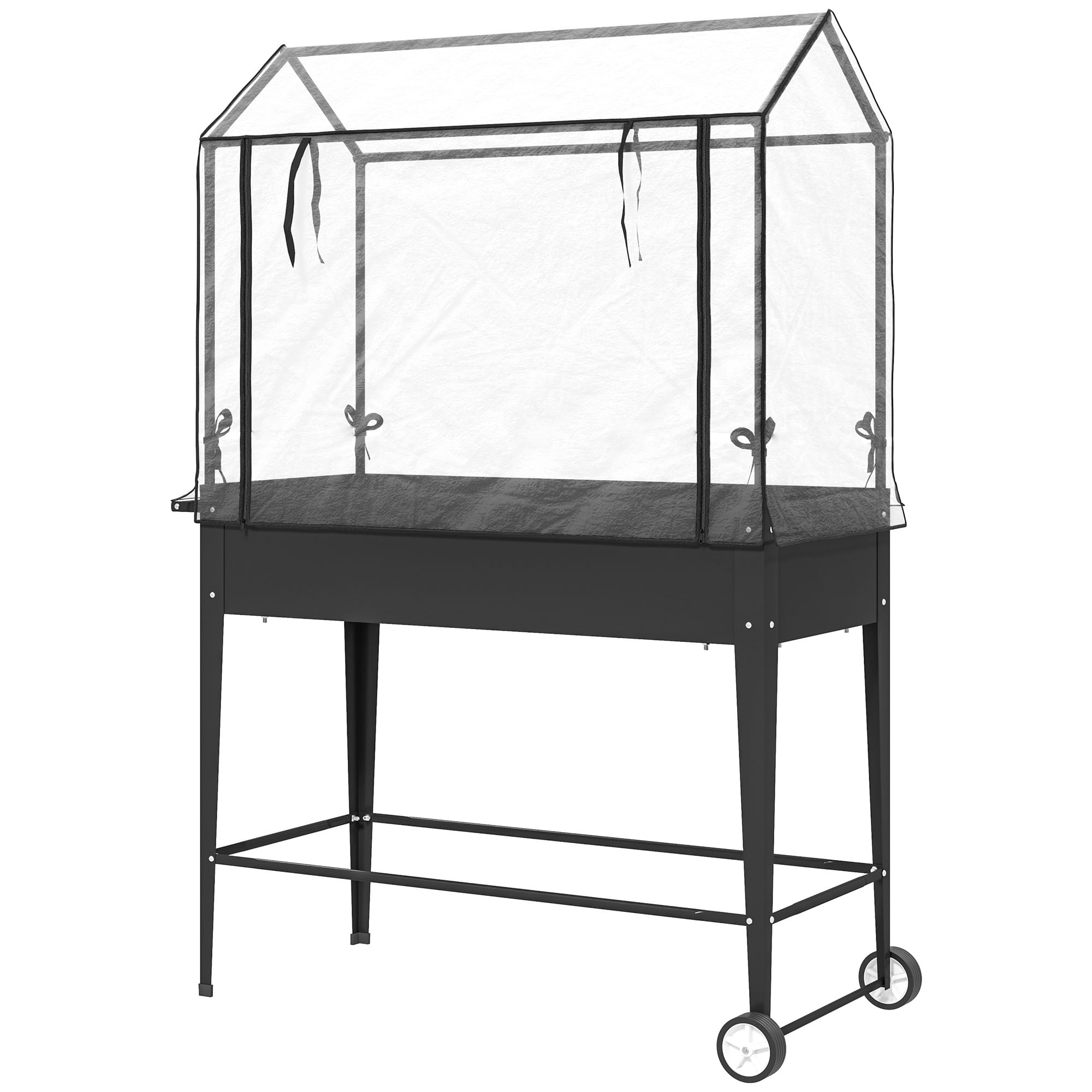 Outsunny Carré potager sur pieds avec bâche en PVC jardinière surélevée avec roues trou de drainage 100 x 45 x 152 cm noir