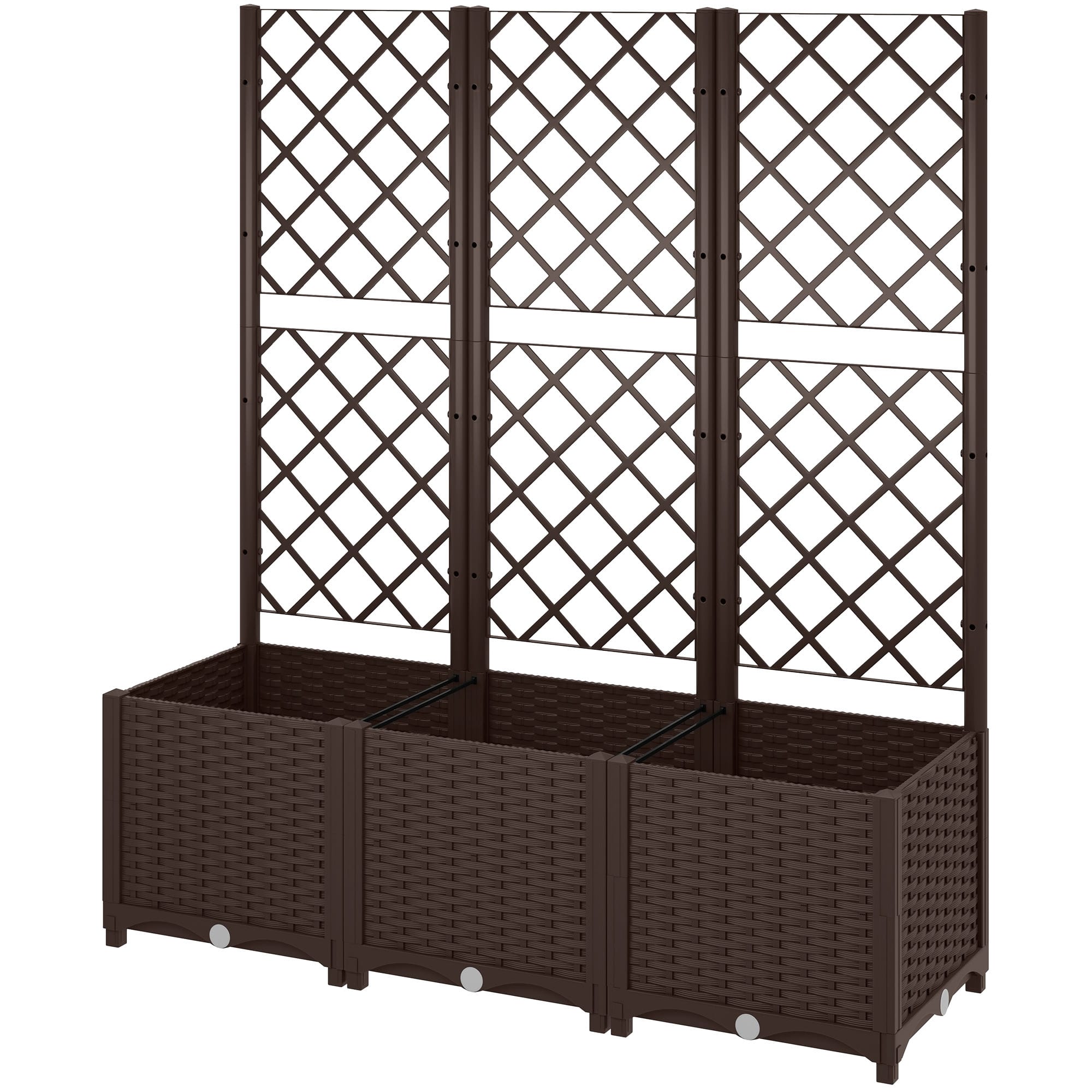 Outsunny Jardinière avec treillis lit surélevé de jardin jardinière extérieure avec 8 trous de drainage 120 x 40 x 135 cm marron