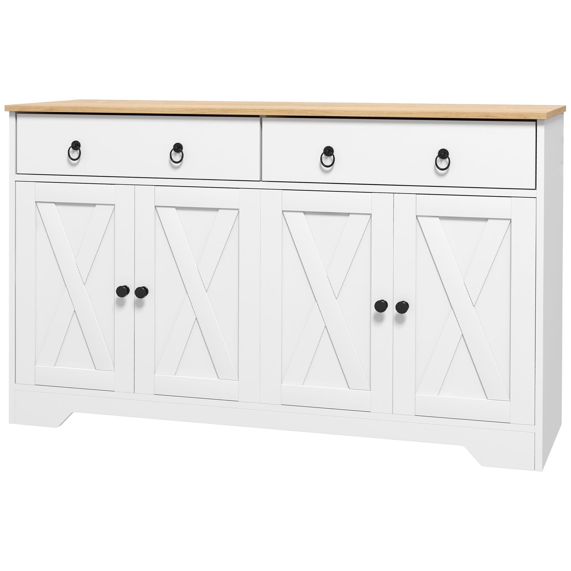 HOMCOM Buffet meuble de rangement armoire de cuisine style rural 2 tiroirs et 2 placards étagères à hauteurs réglables blanc